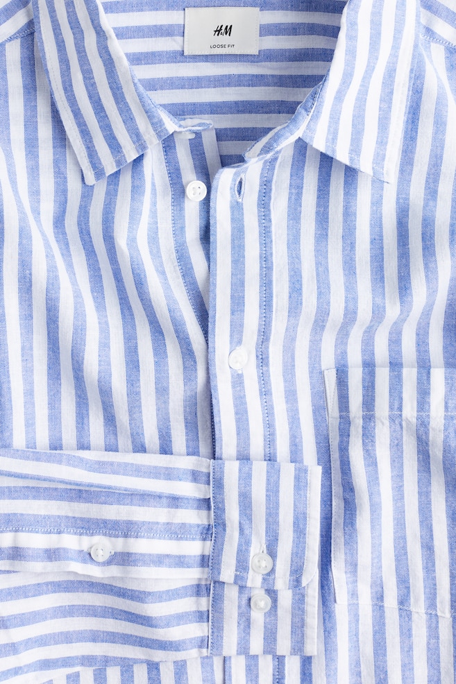 Skjorta i linmix Relaxed Fit - Ljusblå/Vitrandig/Vit/Ljusblå/Mörkblå/dc/dc - 3