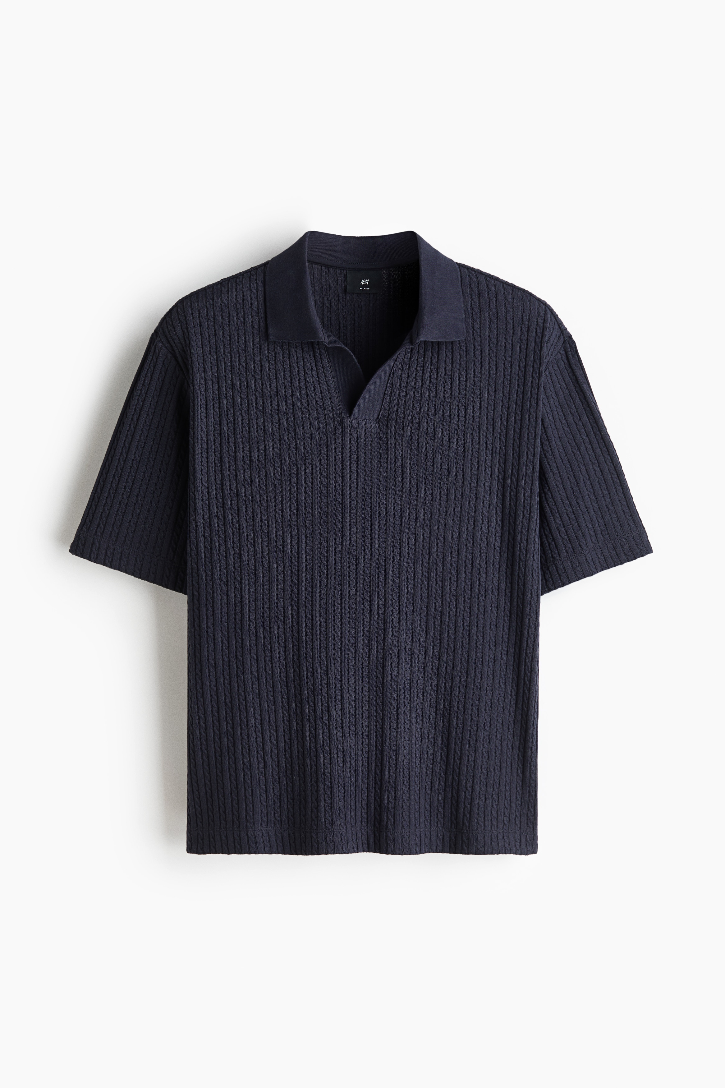 Relaxed Fit Cable-knit polo shirt - Dark blue/White