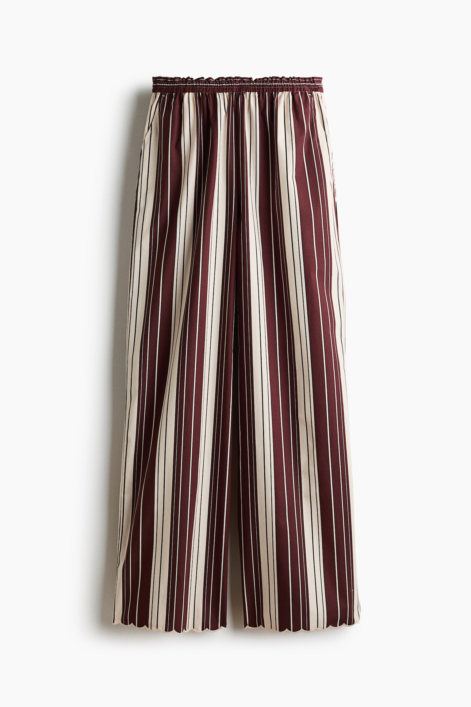 Pantalon à bords festonnés en coton - Bordeaux/rayé - 1