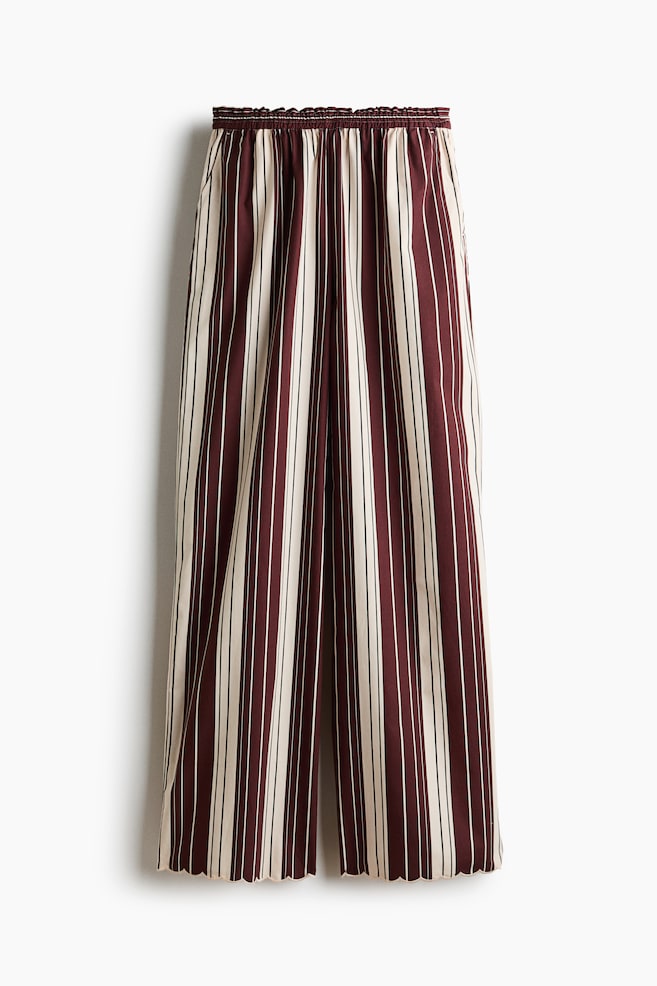 Scalloped cotton trousers - Burgundy/Striped - 1