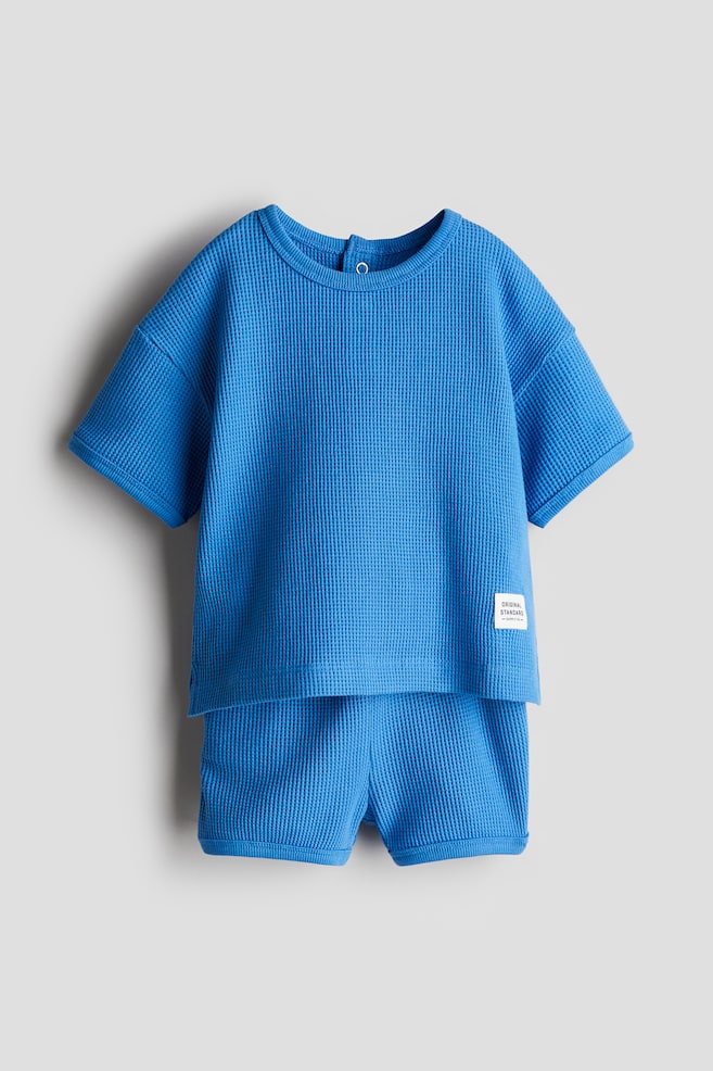 2-teiliges Jersey-Set mit Waffelstruktur - Knallblau - 1