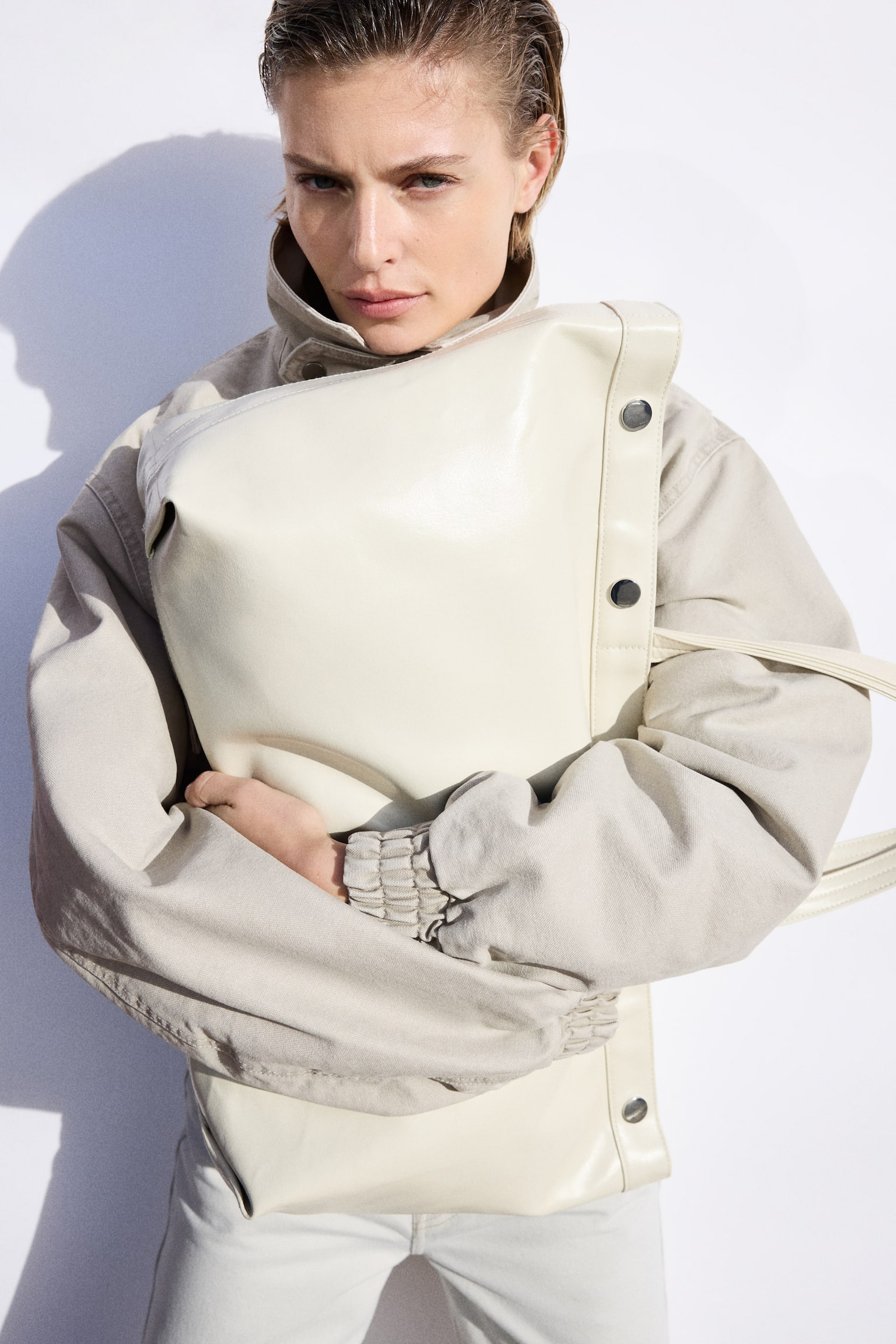 Padded canvas jacket - Beige - 5