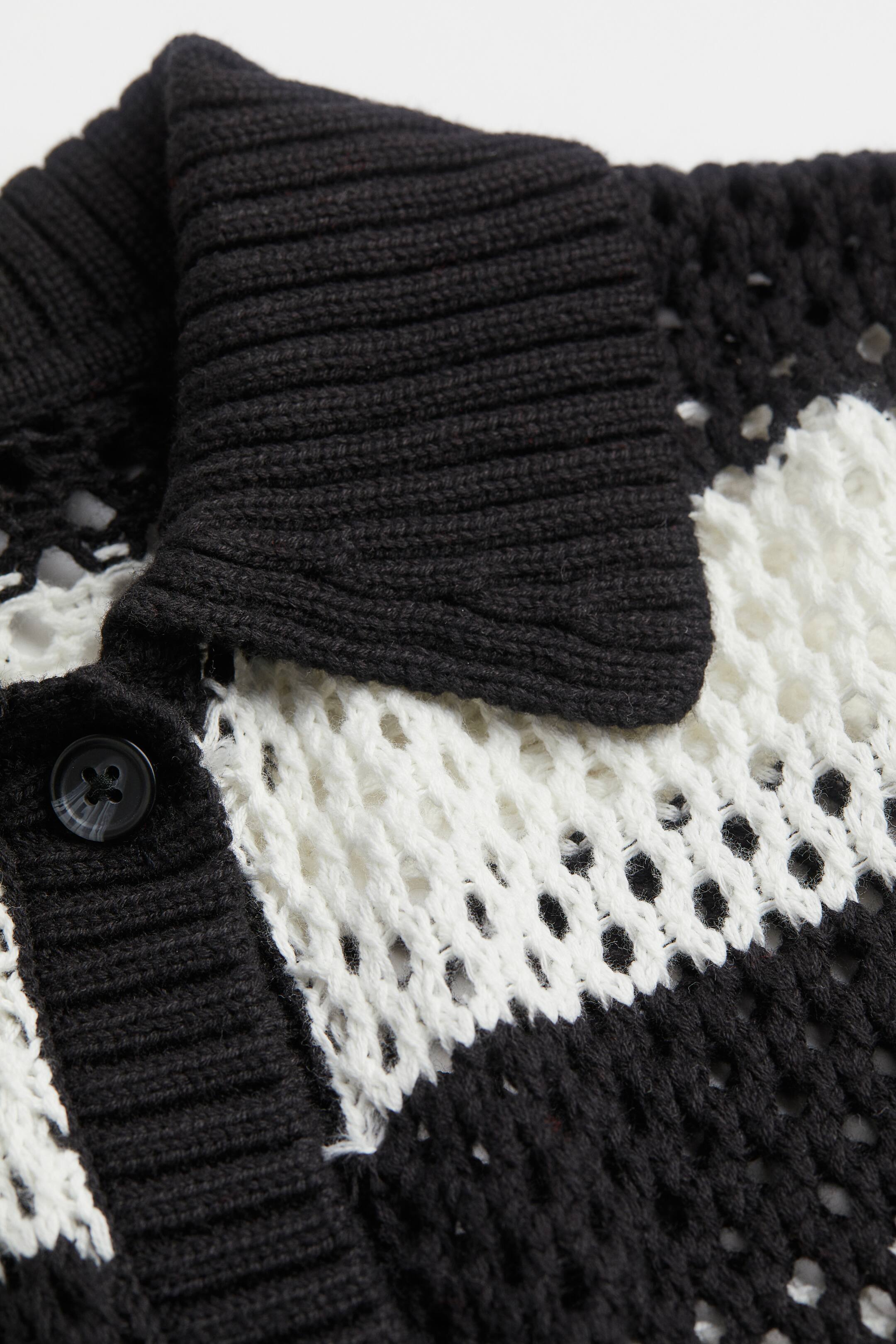 Collared Meshknit Cardigan Long sleeve Regular length Black