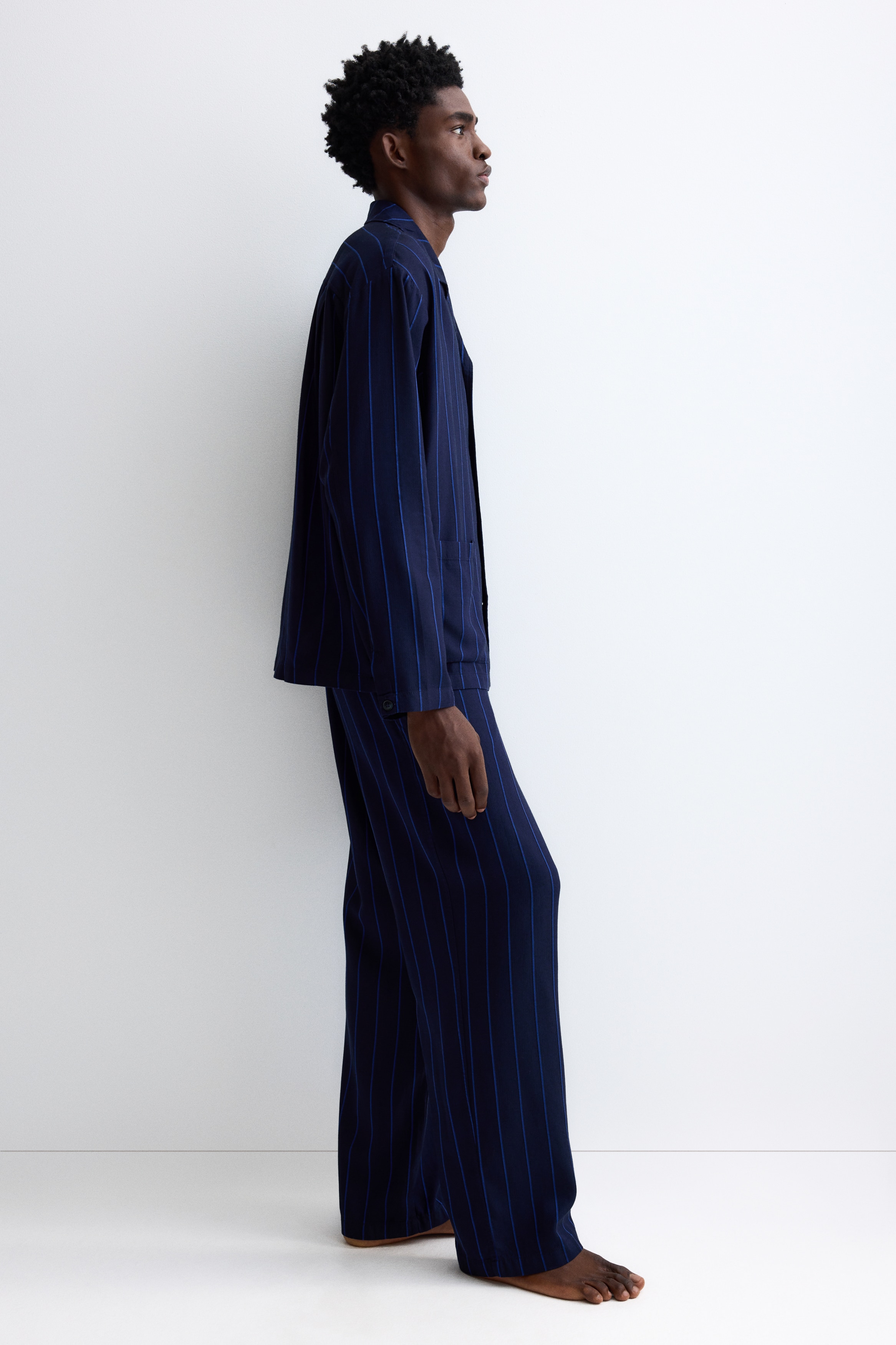 Men's Dark brown/striped Lyocell Pajama Shirt and Pants | H&M US