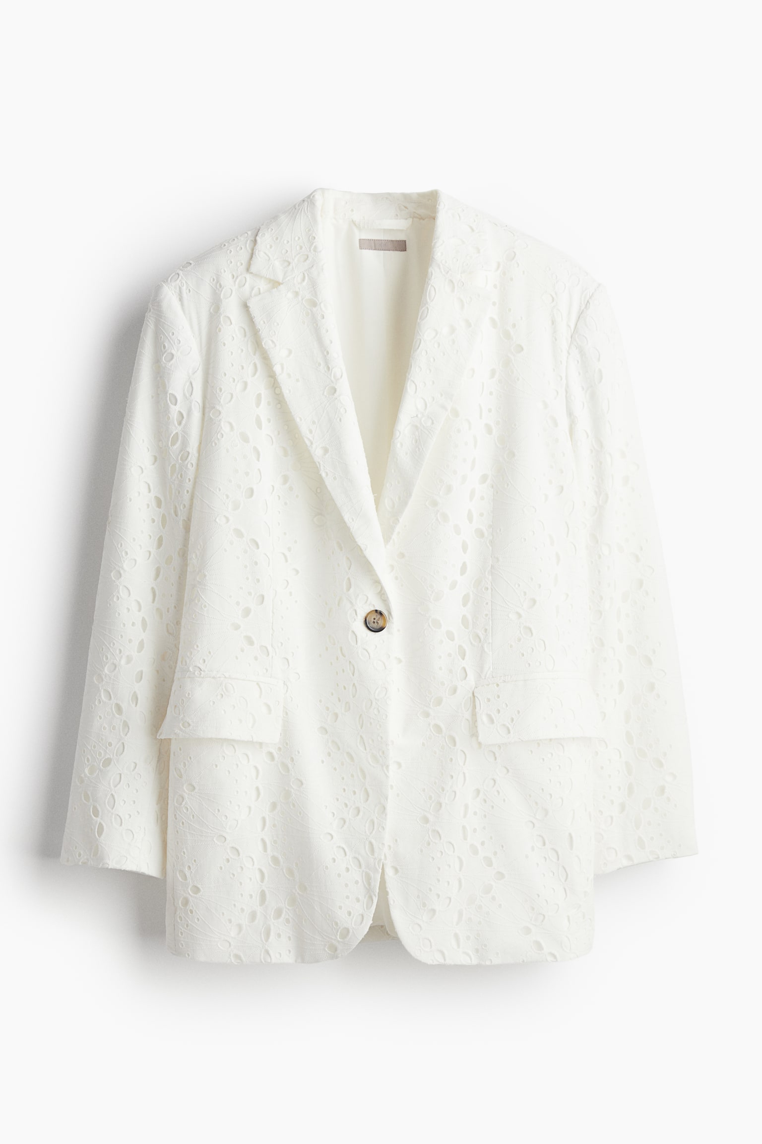 Oversized broderie anglaise blazer - White/Black - 2