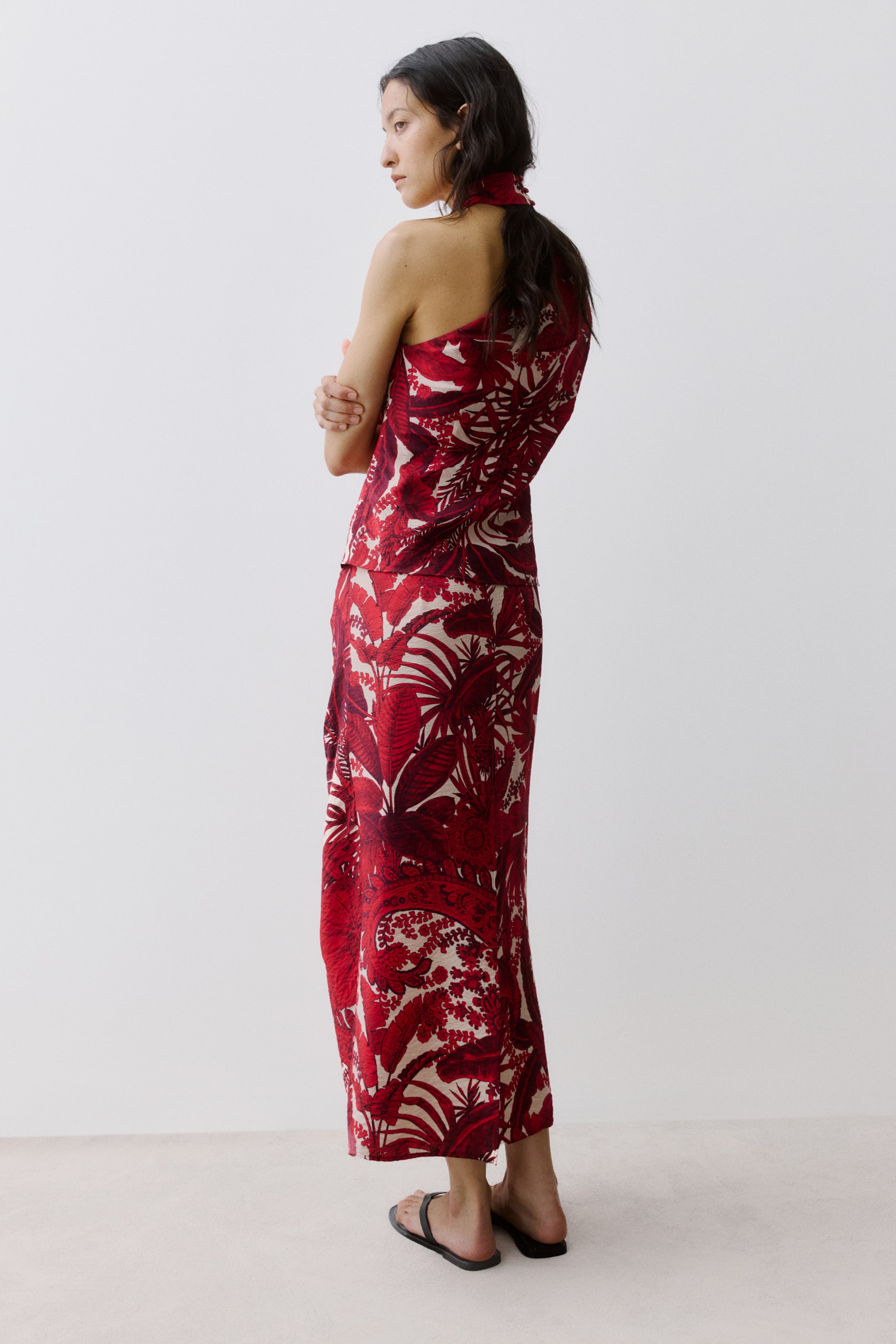 Gathered-Detail Midi Skirt