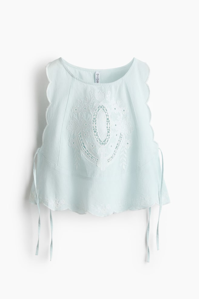 Top brodé avec détails à nouer - Turquoise clair - 1