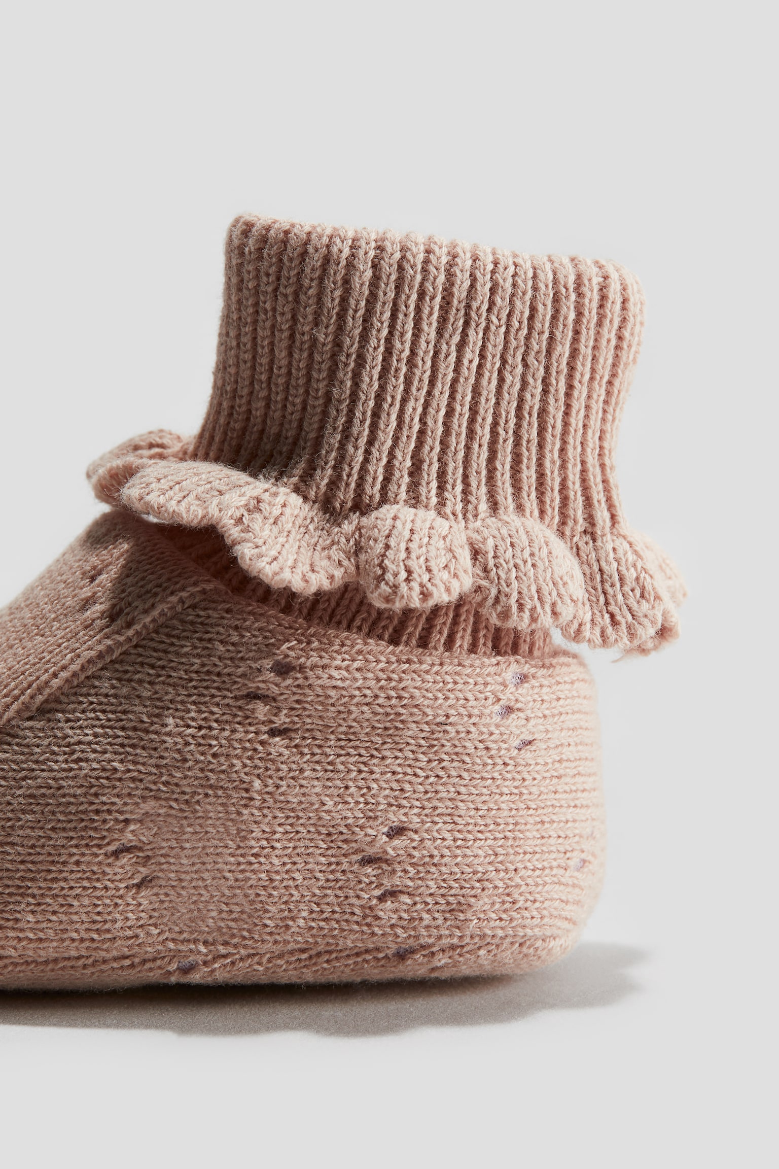 Cotton-knit bootees - Light dusty pink/Light beige - 3