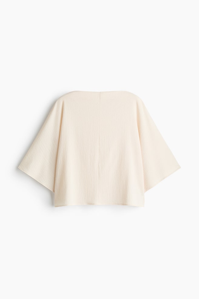 Crinkled boat-neck top - Light beige/Rust red/Dark brown - 1