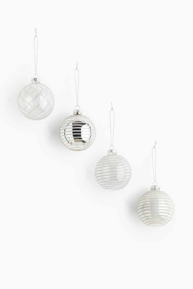 4-pack mönstrade julgranskulor i glas - Silver/Mönstrad - 1