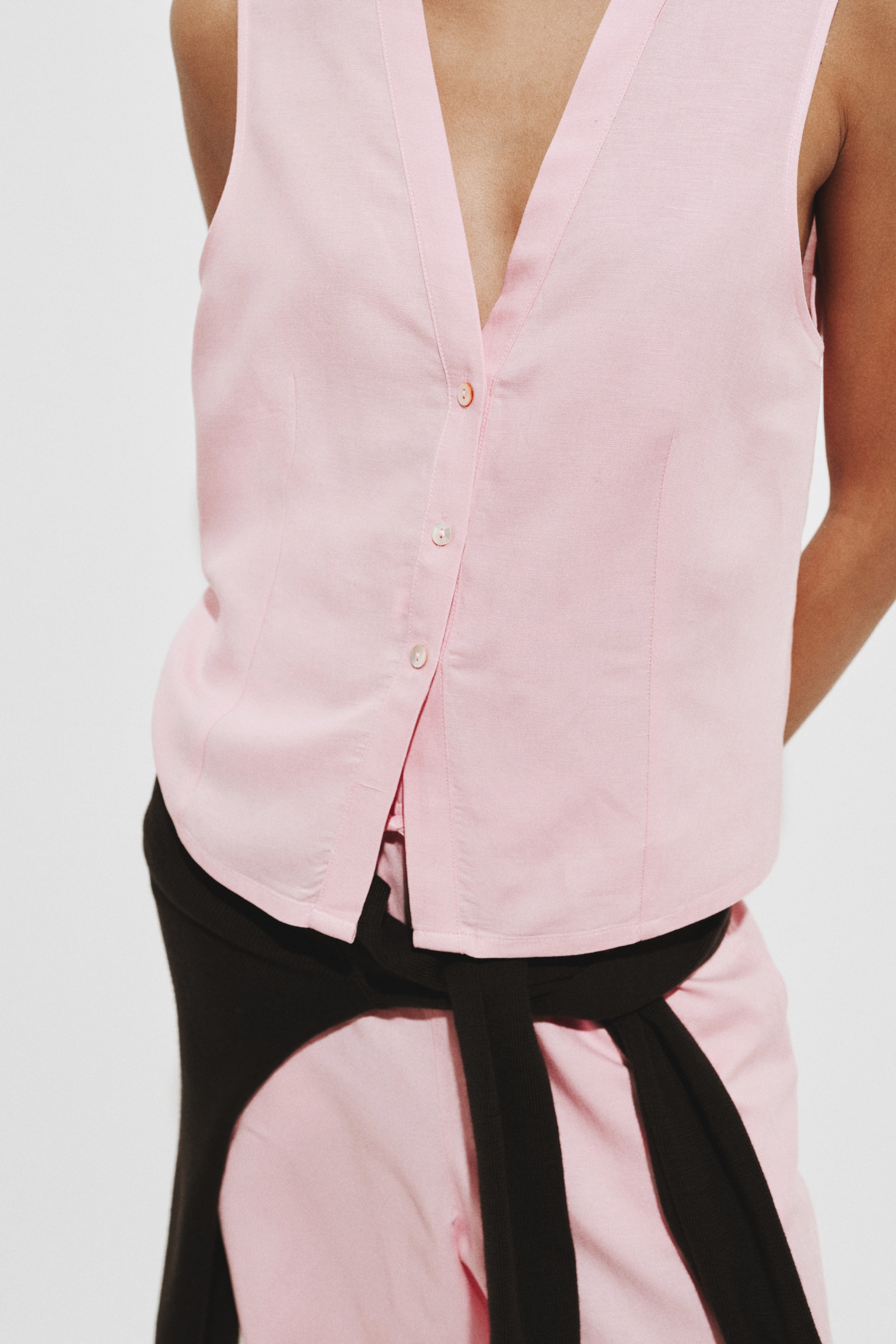 Camisa sin mangas en mezcla de lino - Rosa claro/Azul marino/Café/Blanco - 4