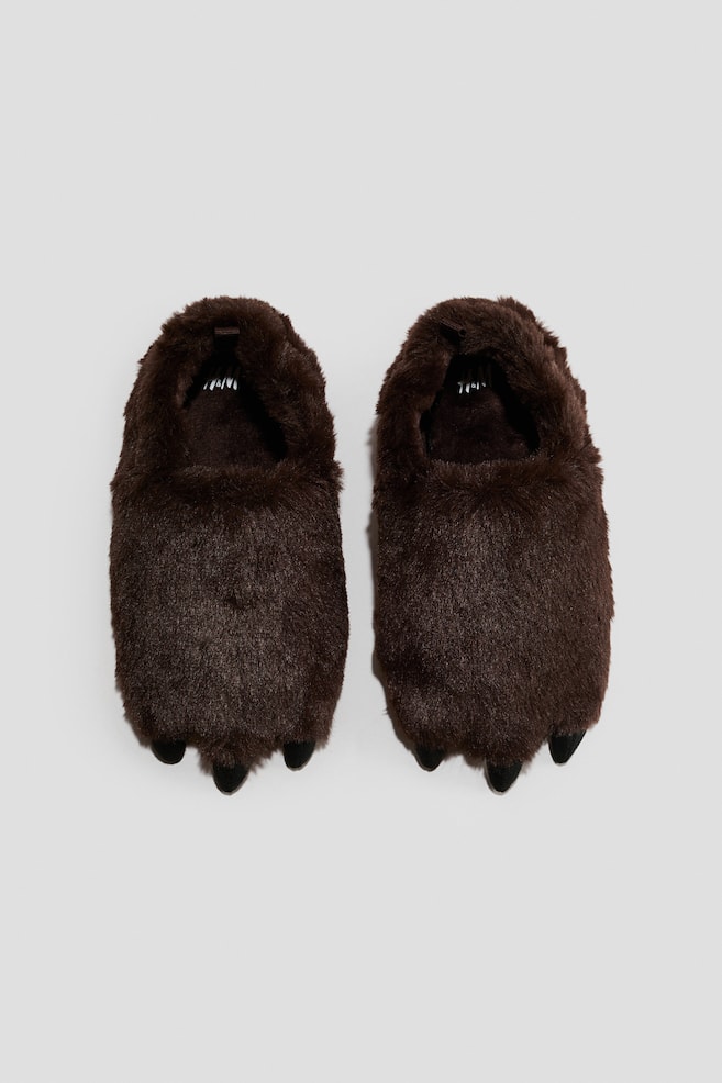 Fluffy Slippers - Dark brown/paws - 1