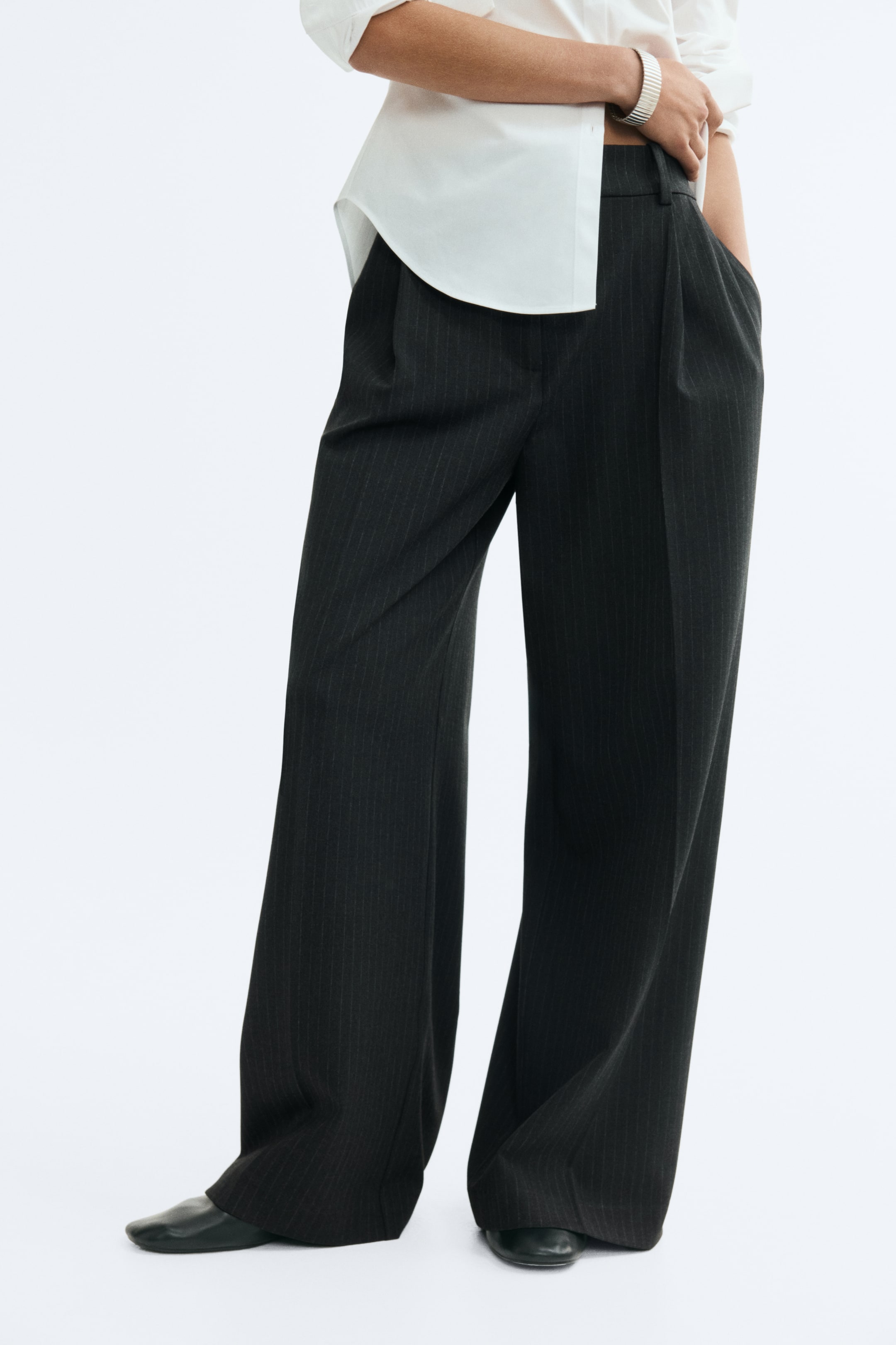 View larger image: Wide tailored trousers - Black/Pinstriped - Ladies | H&M 1