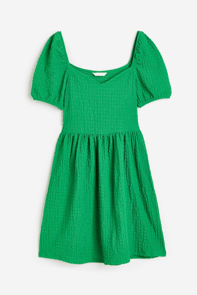 Puff-sleeved textured jersey dress - Green/Black/Cream/Floral/Black/Patterned/dc - 2