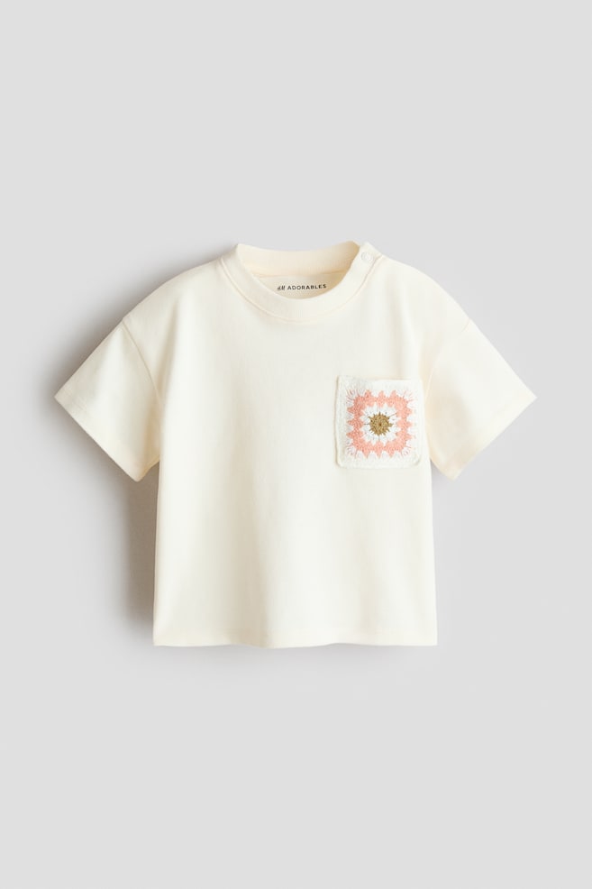 Pocket-detail cotton T-shirt - Cream - 1