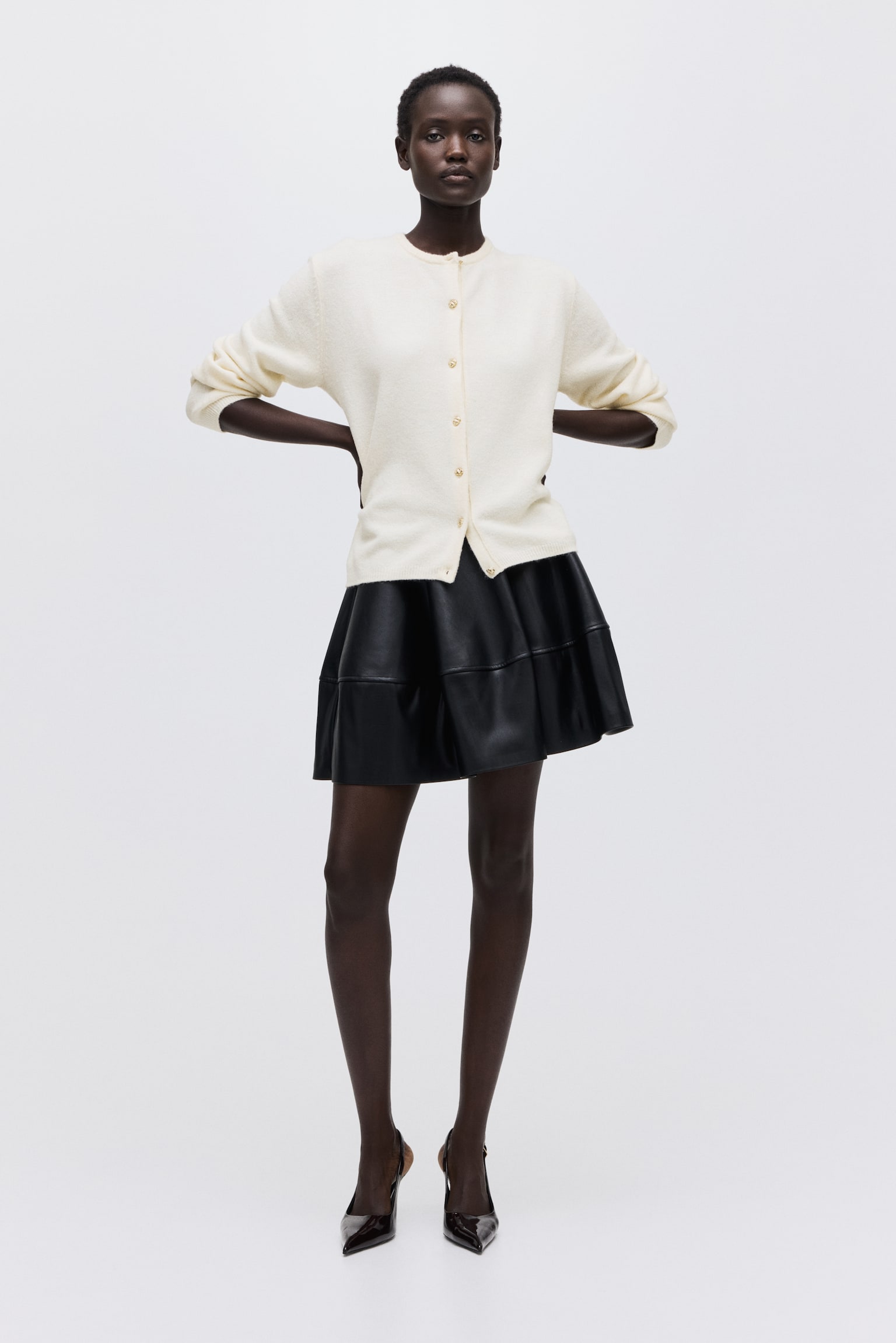 Fine-knit cardigan - Cream/Dark grey marl/Black/Powder pink - 5