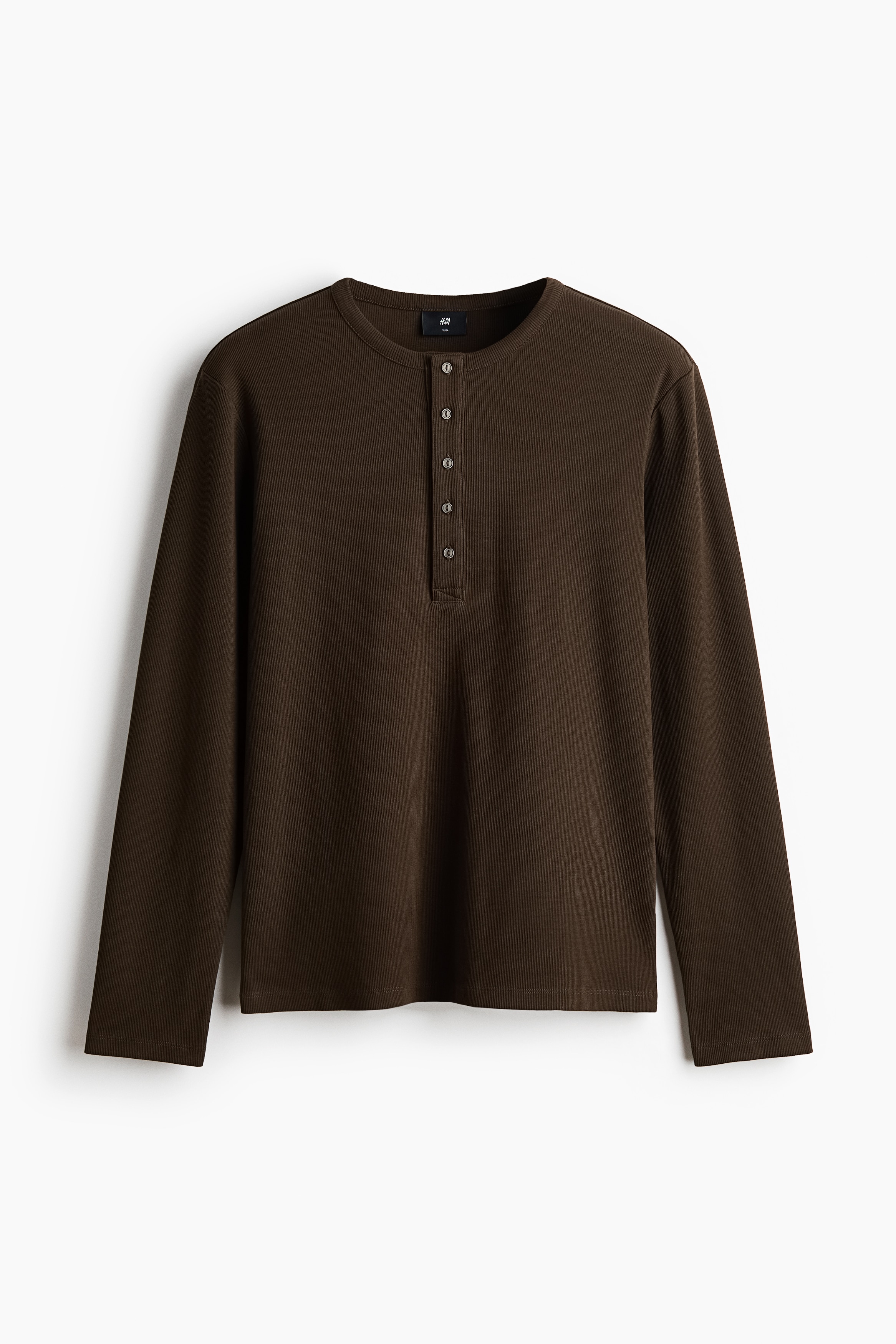 Slim Fit Ribbed Henley shirt - Dark khaki green/Cream