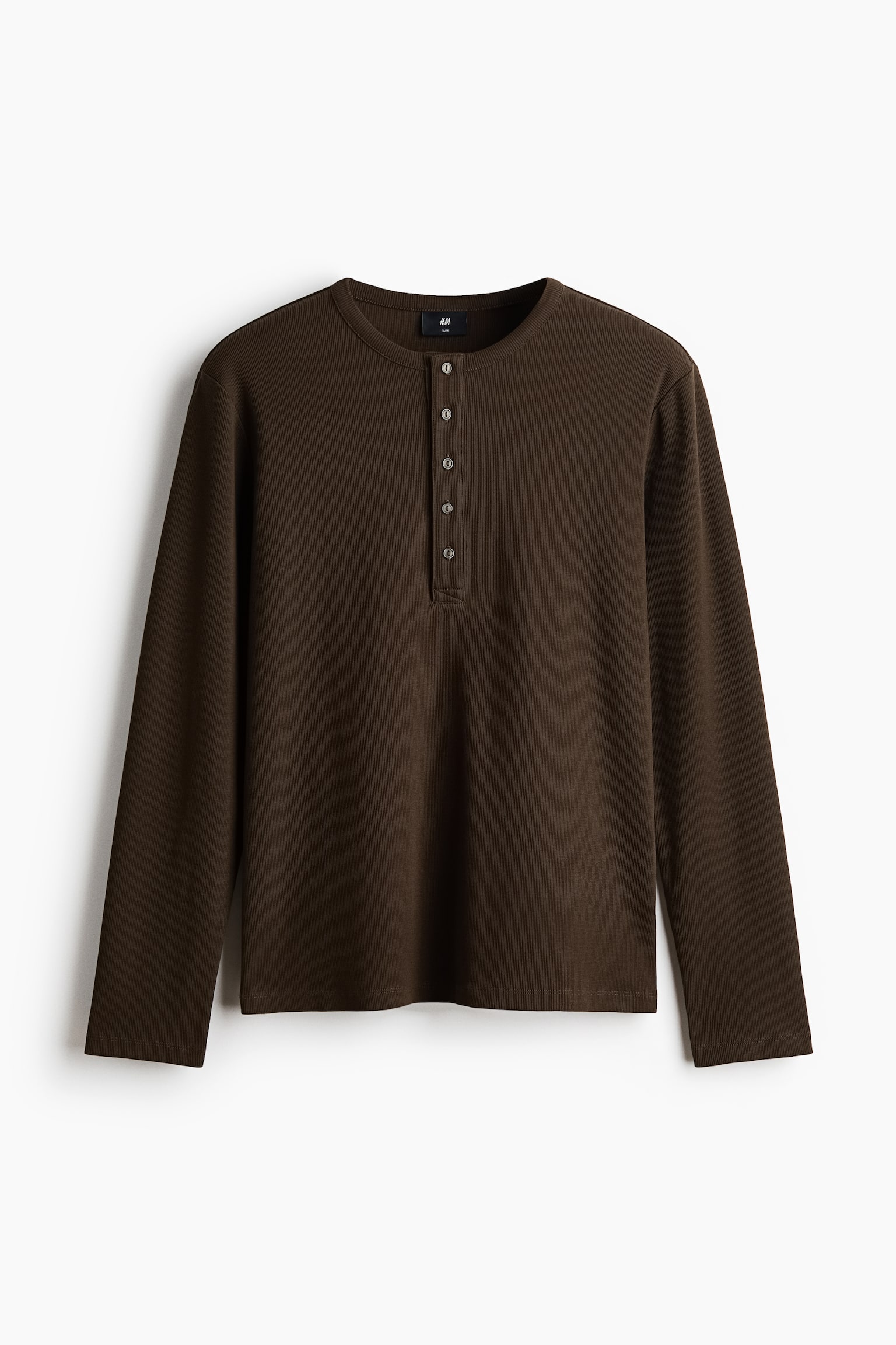 Geripptes Henleyshirt in Slim Fit - Dunkles Khakigrün/Cremefarben/Schwarz - 1