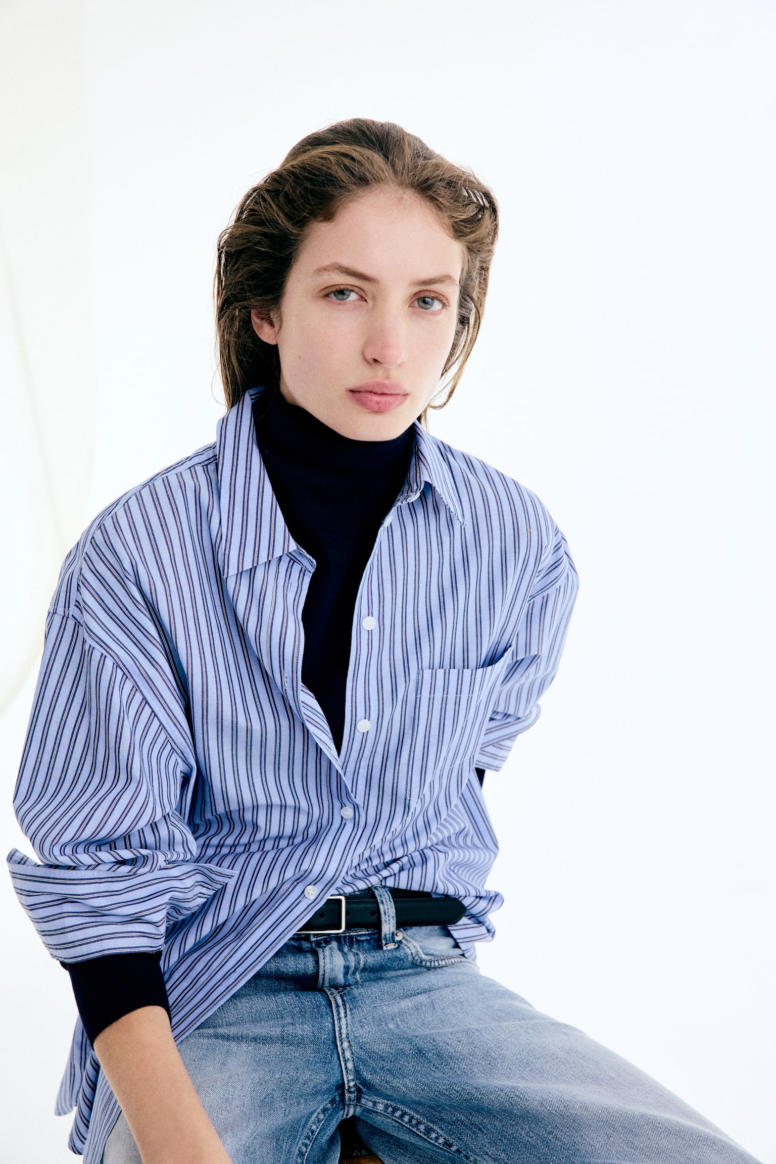 Wide High Jeans - Light denim blue/Dark green/Washed black/Denim blue/Denim blue - 5