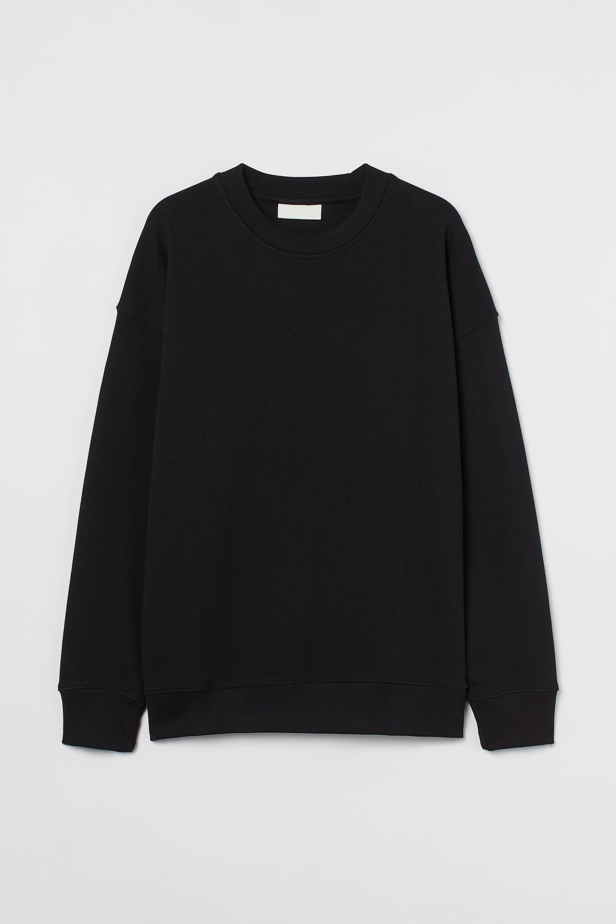 Oversized Fit Cotton Sweatshirt - Round Neck - Long sleeve - Black ...