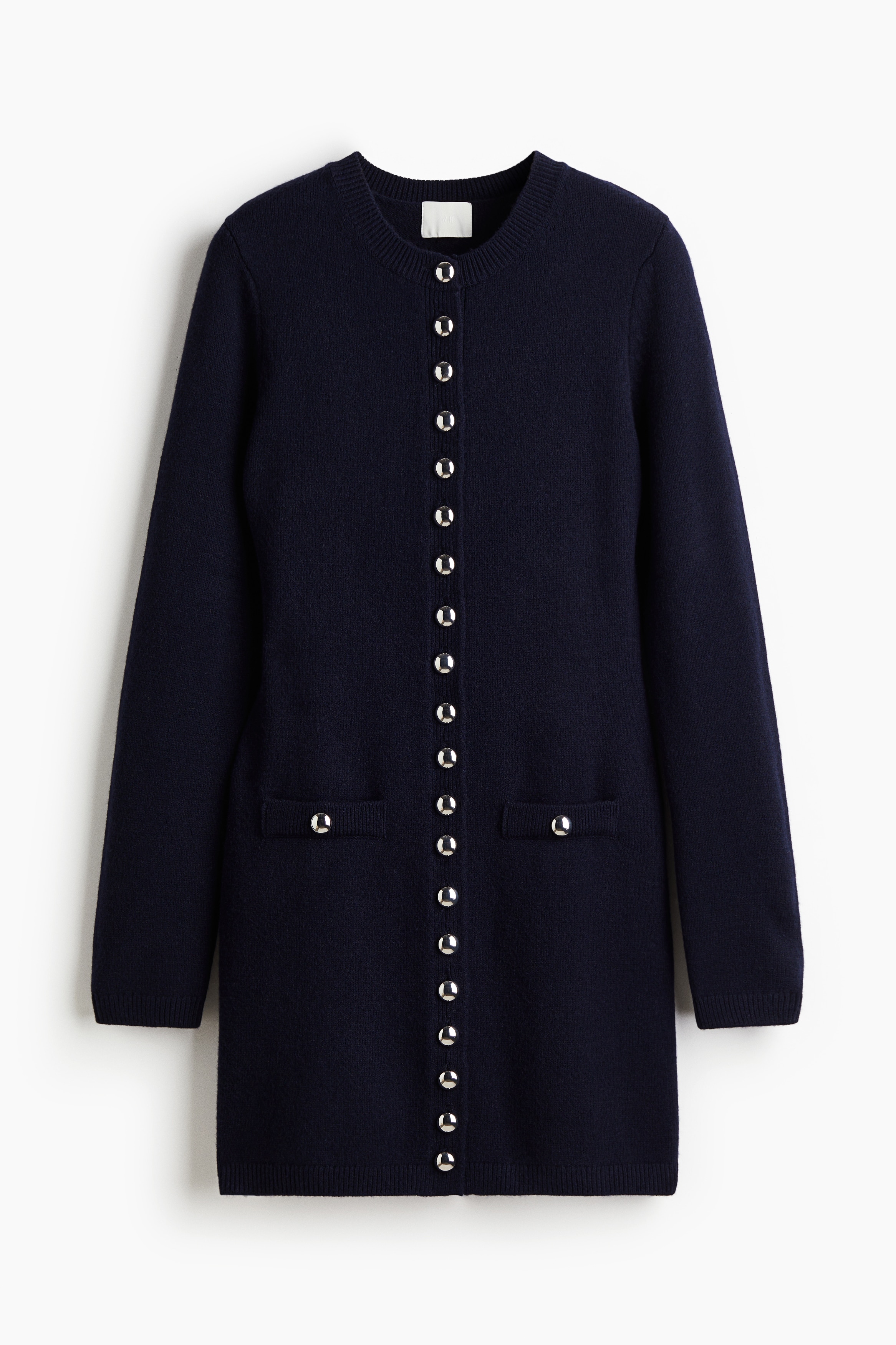 Gombos elejű kötött ruha - Tengerészkék/Barna