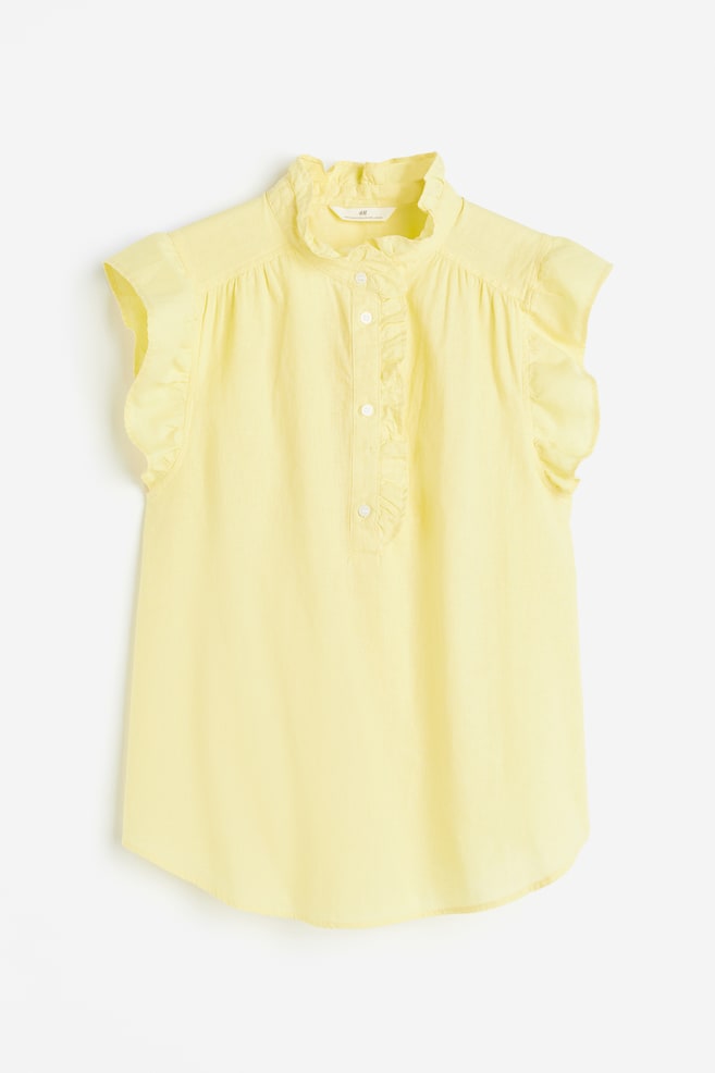 Frill-trimmed linen-blend blouse - Light yellow/White/Blue/Striped/Red - 2