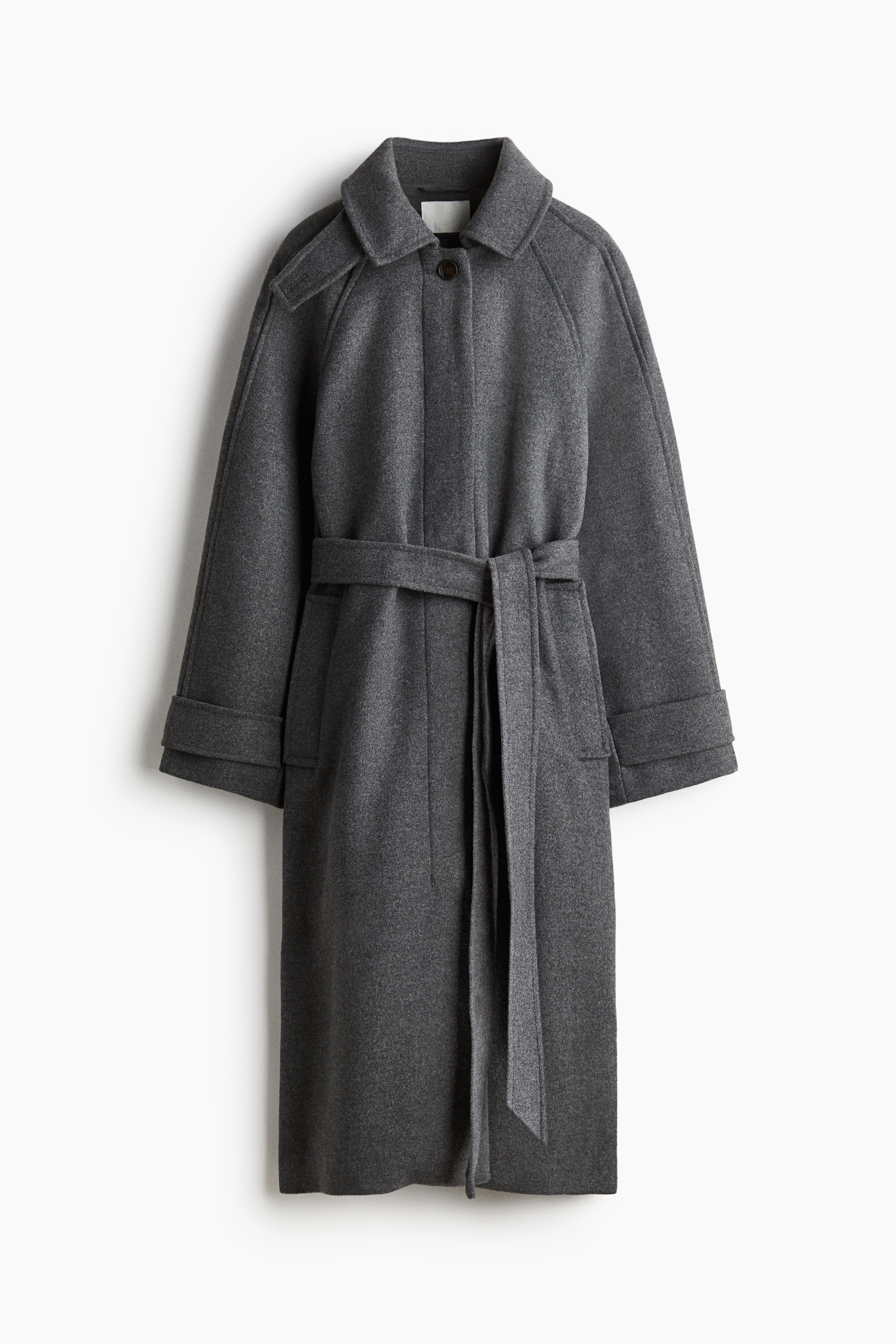 Tie-Belt Coat - Dark gray melange