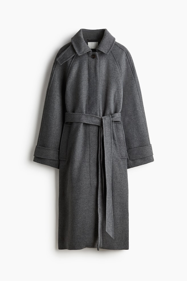 Manteau avec ceinture à nouer - Gris foncé chiné - 1