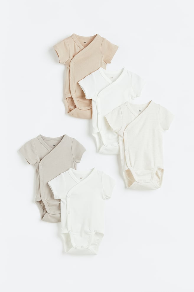 5-pack cotton bodysuits - Light beige/White/White - 1