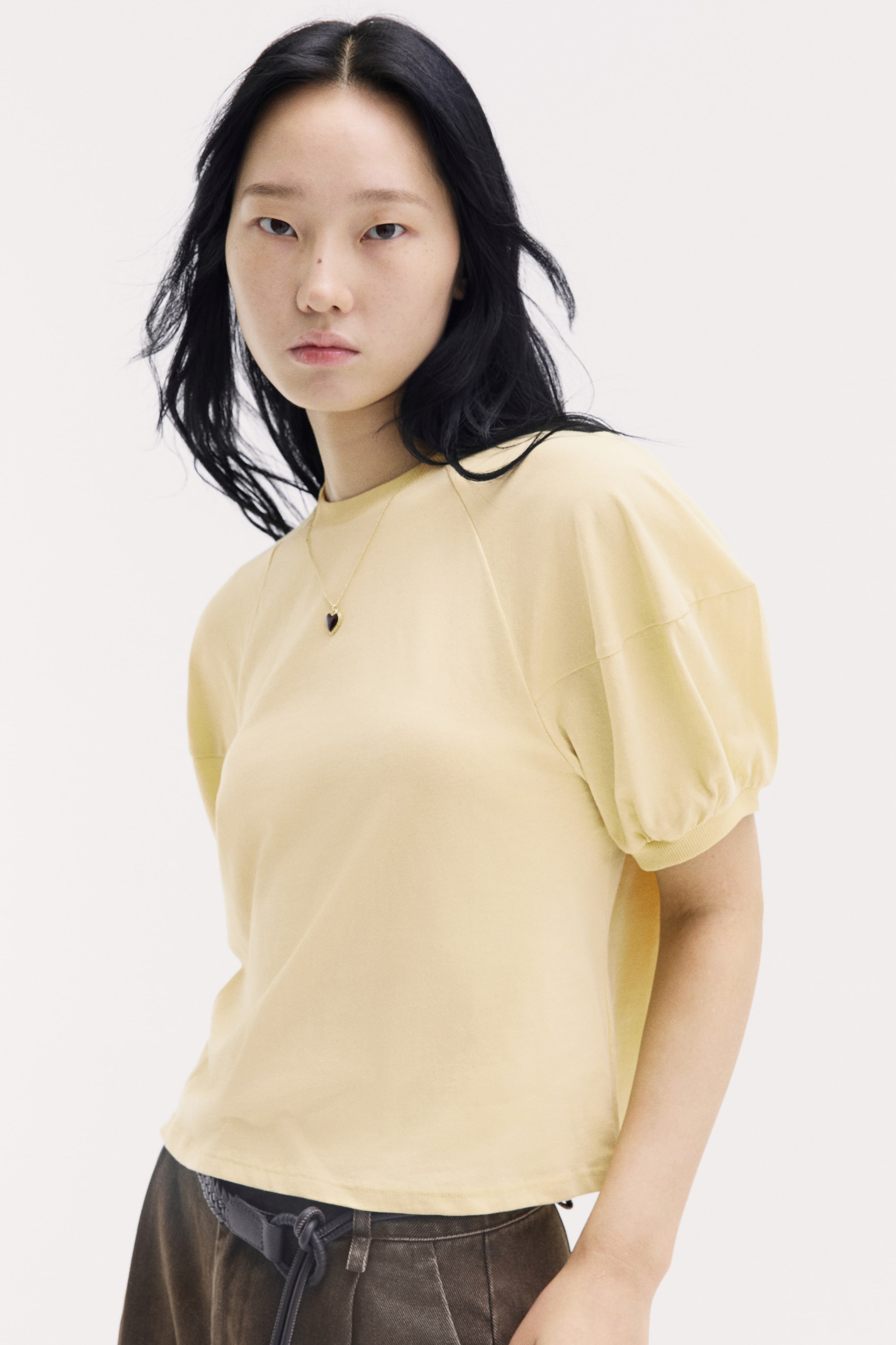 View larger image: Puff-sleeved cotton top - Light yellow - Ladies | H&M MY 1