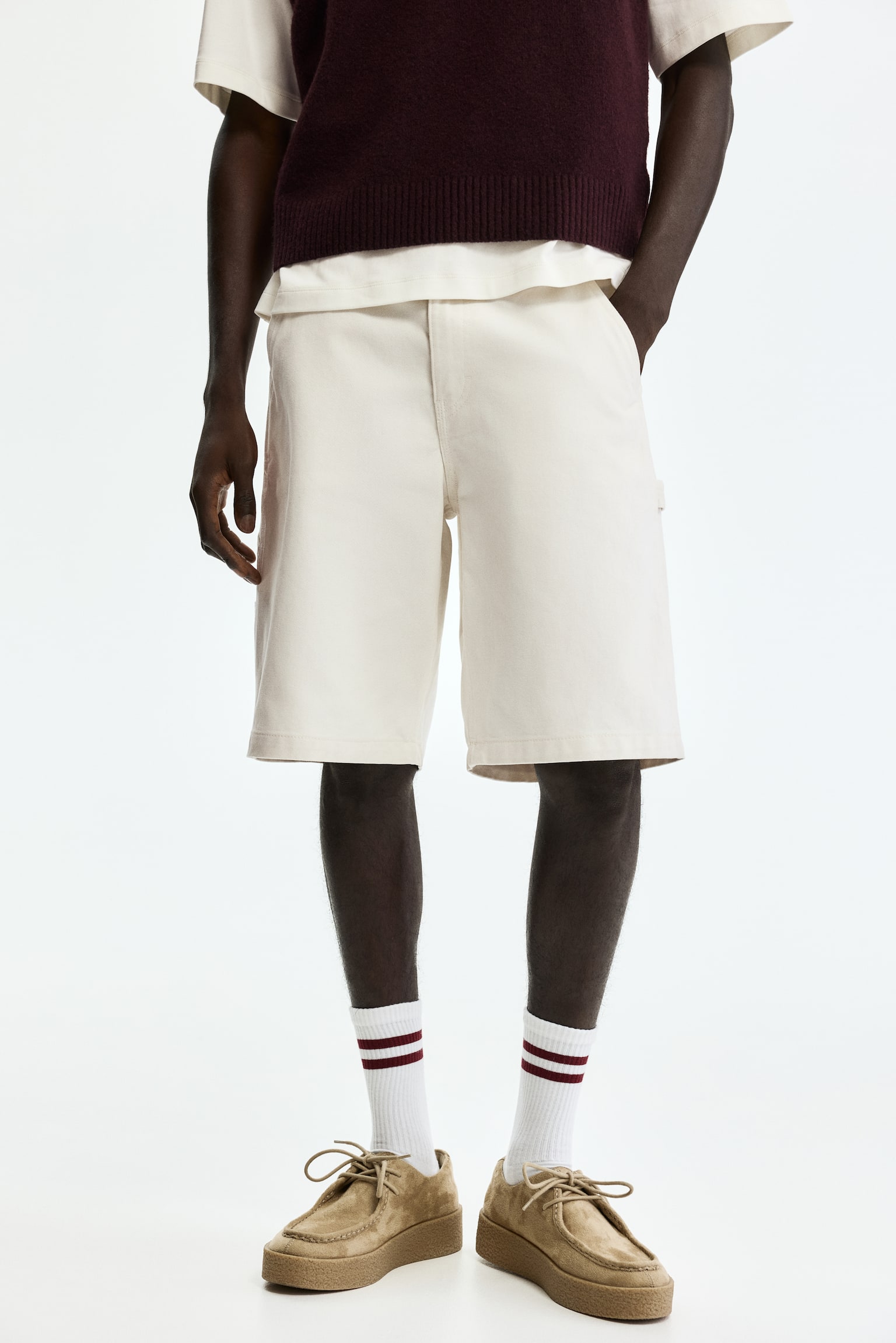 מכנסיים קצרים Relaxed Fit - לבן - 5