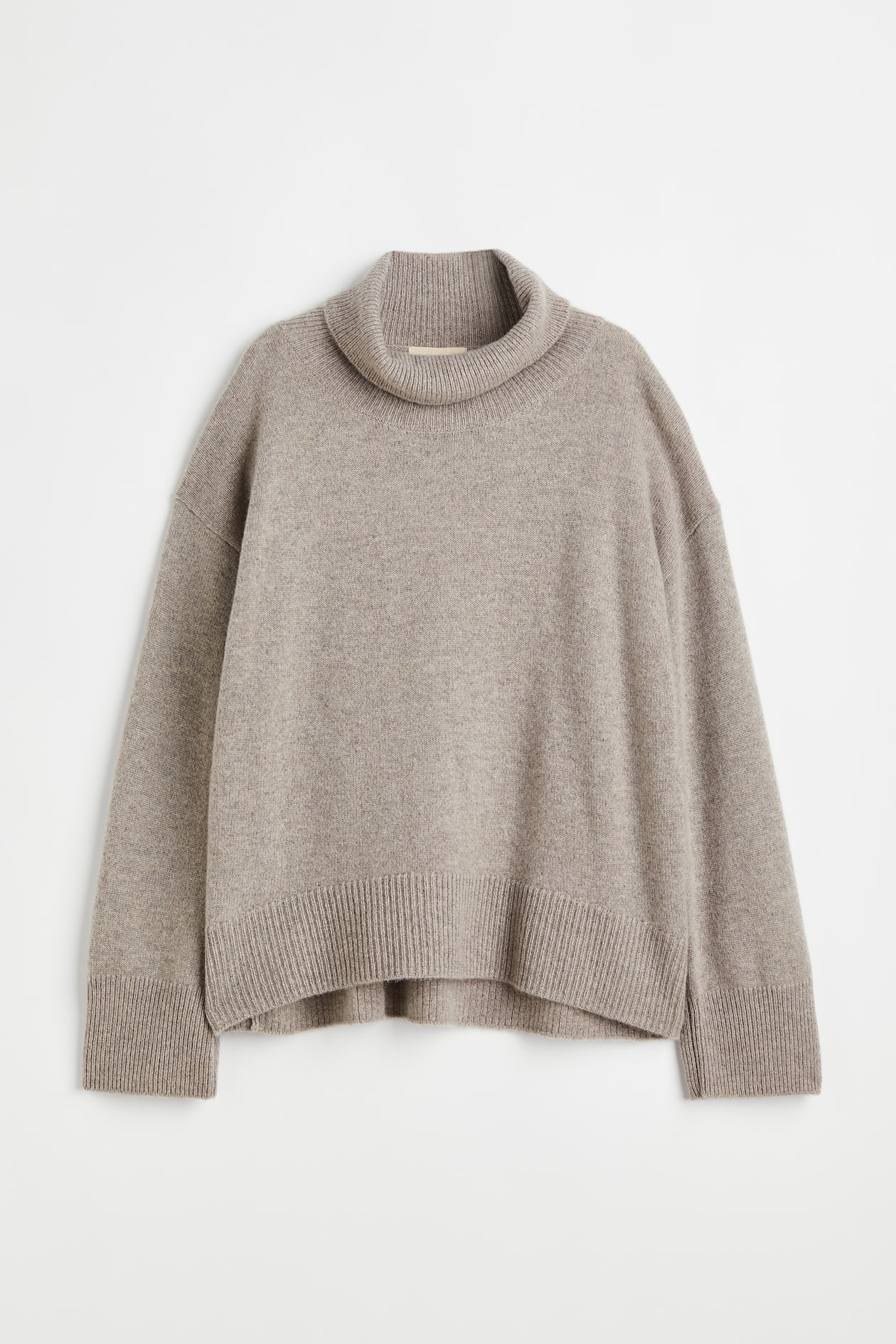 Cashmere polo-neck jumper - Polo-neck - Long sleeve - Greige - Ladies ...