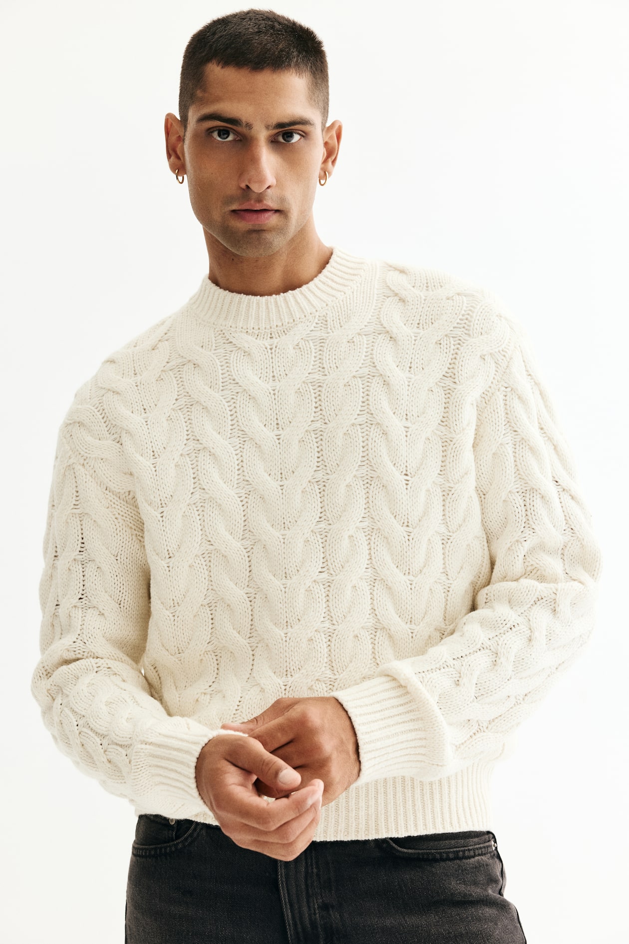 ルーズフィット ケーブルニットセーター - ホワイト - Men | H&M JP