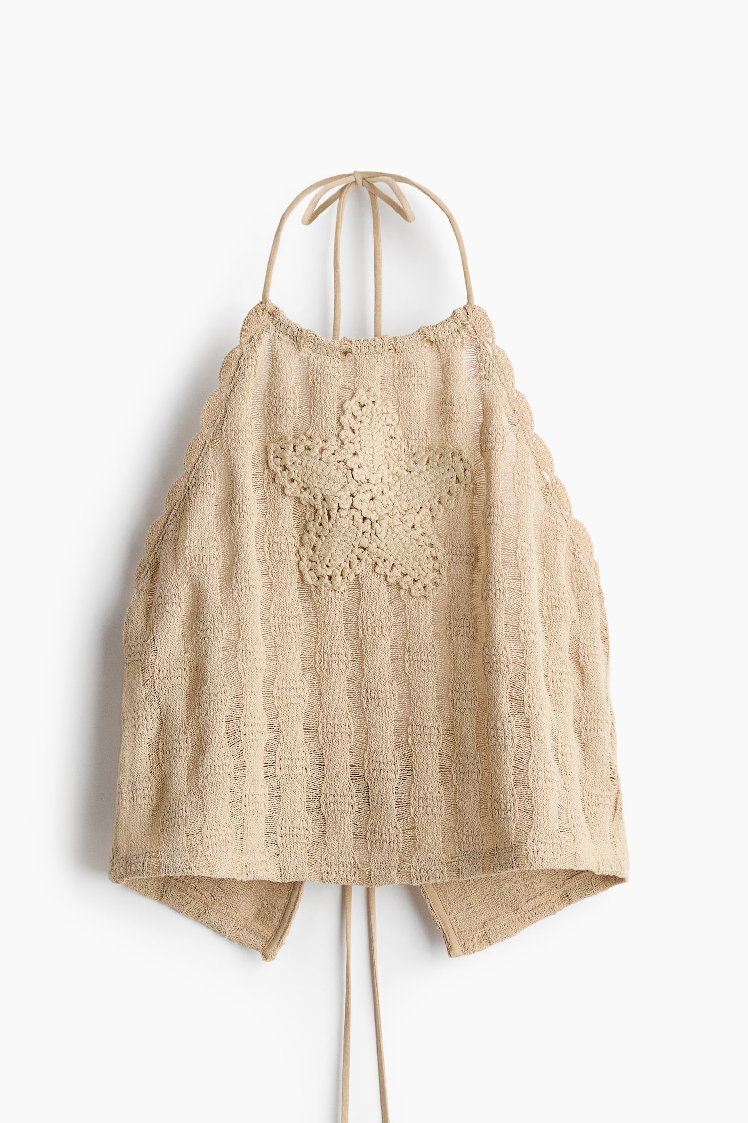 Crochet-Look Halterneck Top - Beige - 1