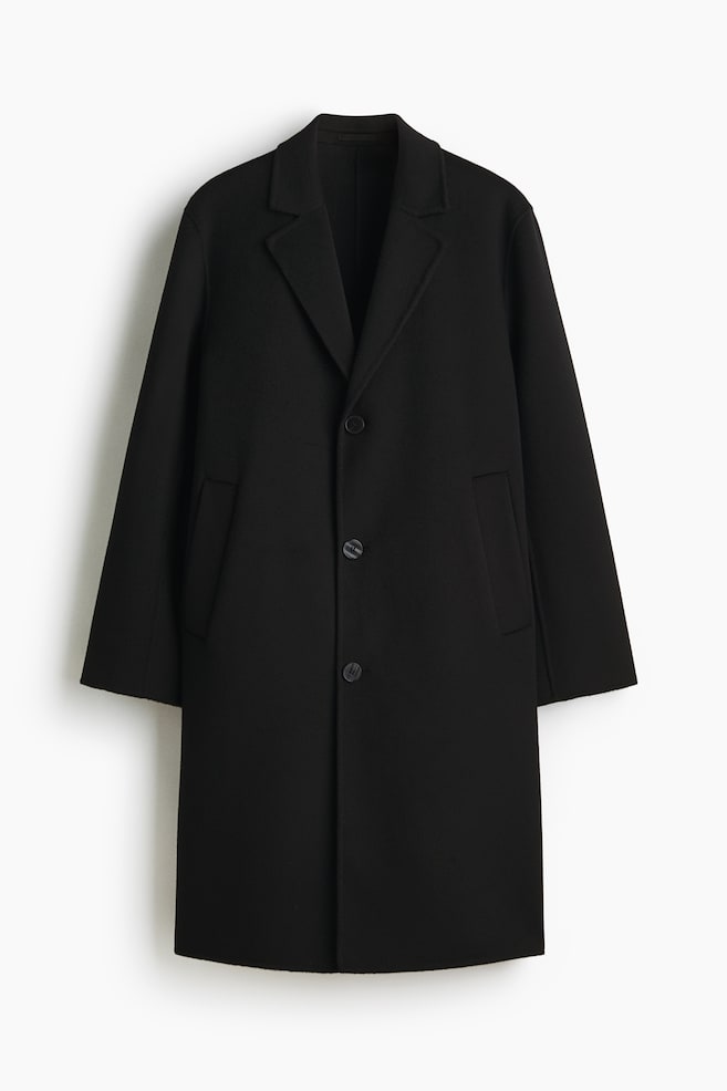 Single Breasted Wool Coat - Black - 1