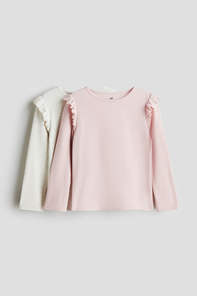 2-pack ribbed cotton tops - Light pink/Cream marl/Dusty blue/Pink/Dark red/White/Red/White - 1