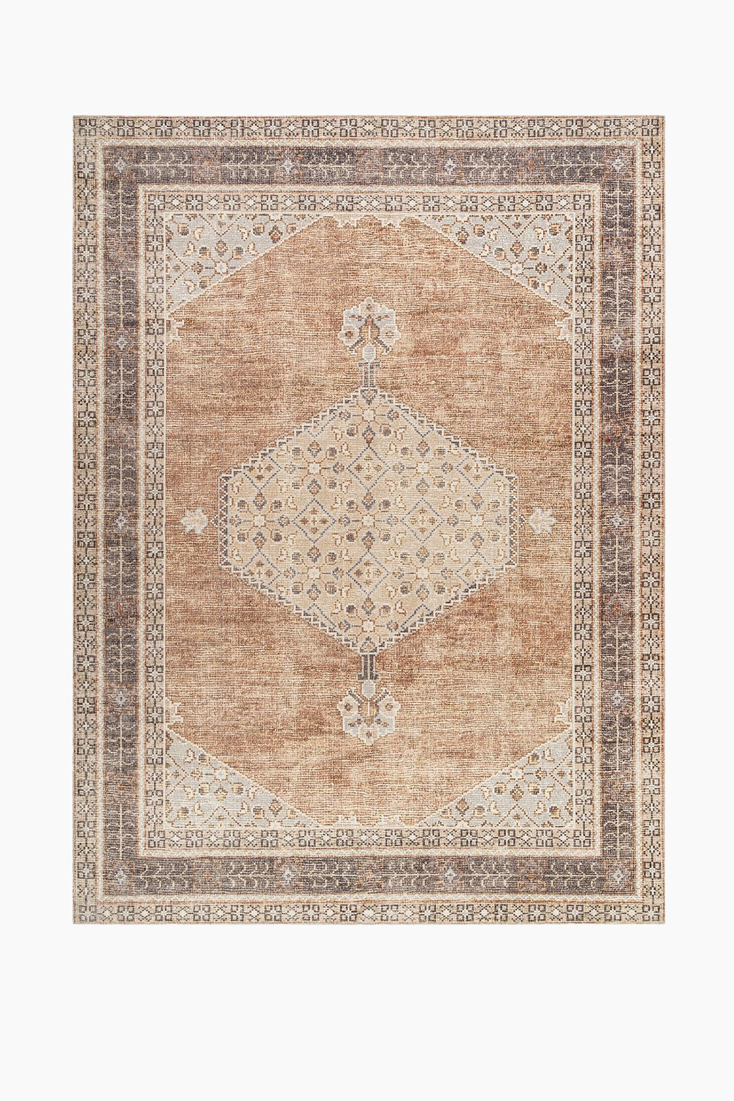 Lila Vintage Traditional Designer Rug - Terracotta