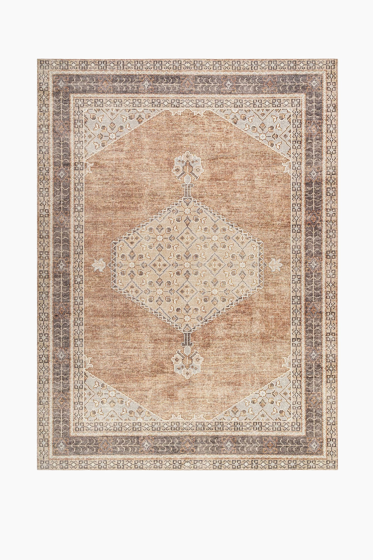 Lila Vintage Traditional Designer Rug - Terracotta - 1