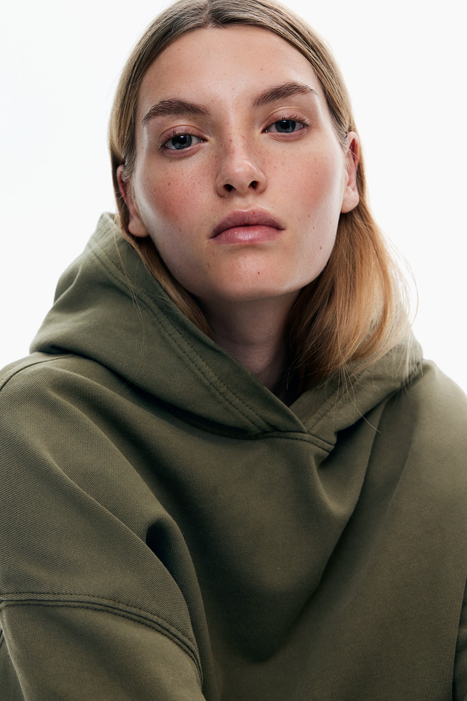 Oversized hoodie - Dark khaki green/Light beige - 7