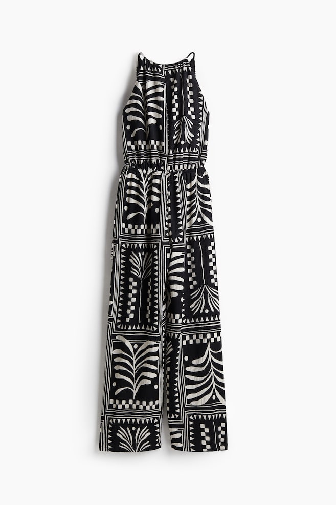 Jumpsuit aus Strukturjersey - Schwarz/Cremefarben gemustert - 1