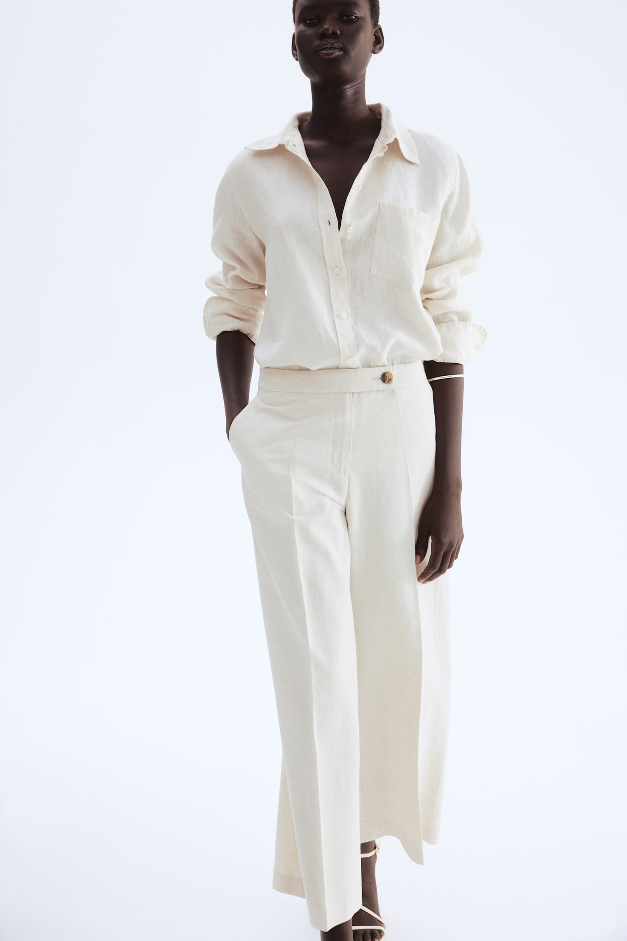Women's Light beige Dressy Linen-Blend Pants | H&M US
