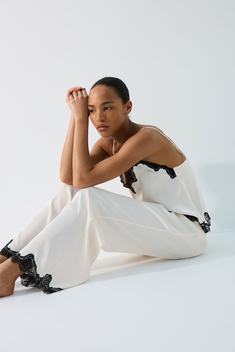 Lace-trimmed satin pyjamas