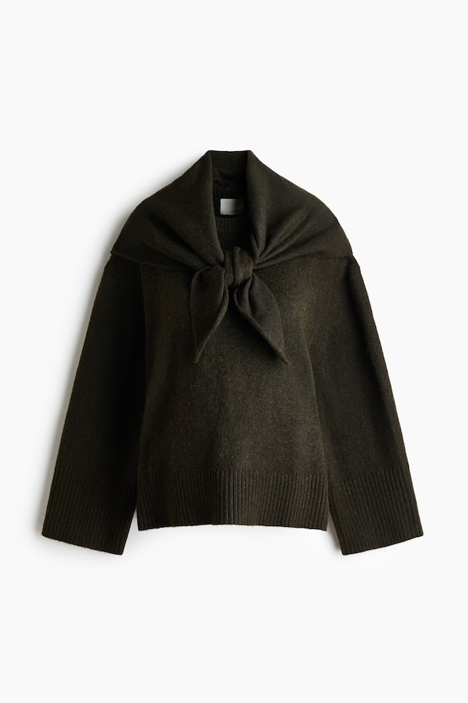 MAMA Loose-fit jumper with scarf - Dark khaki green - 1