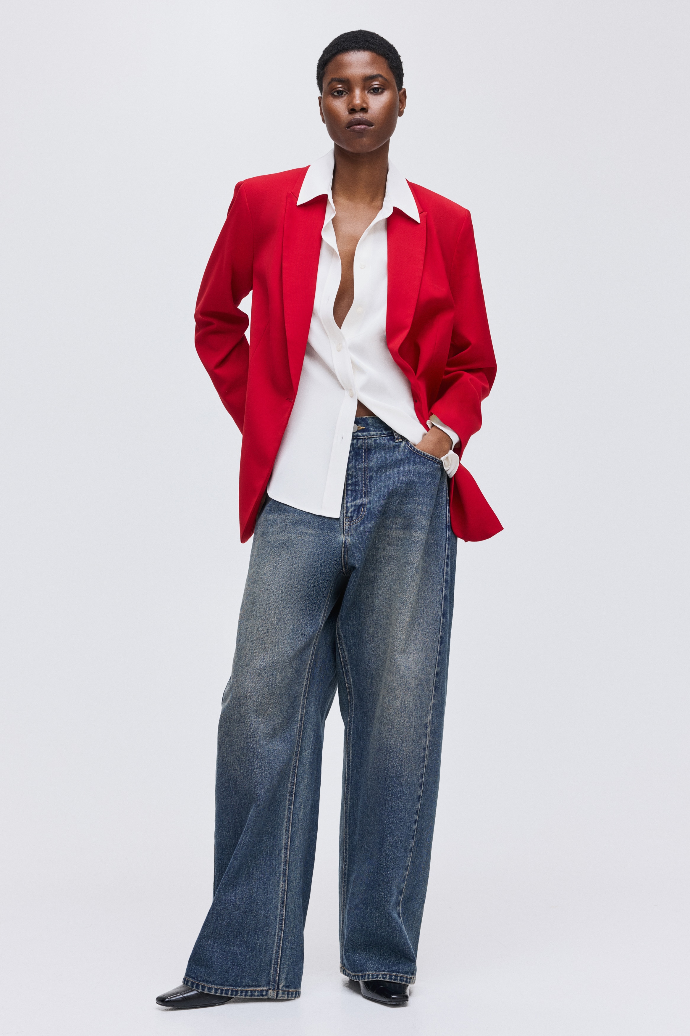 Einreihiger Blazer - Rot/Dunkelgrau/Dunkles Olivgrün/Marineblau