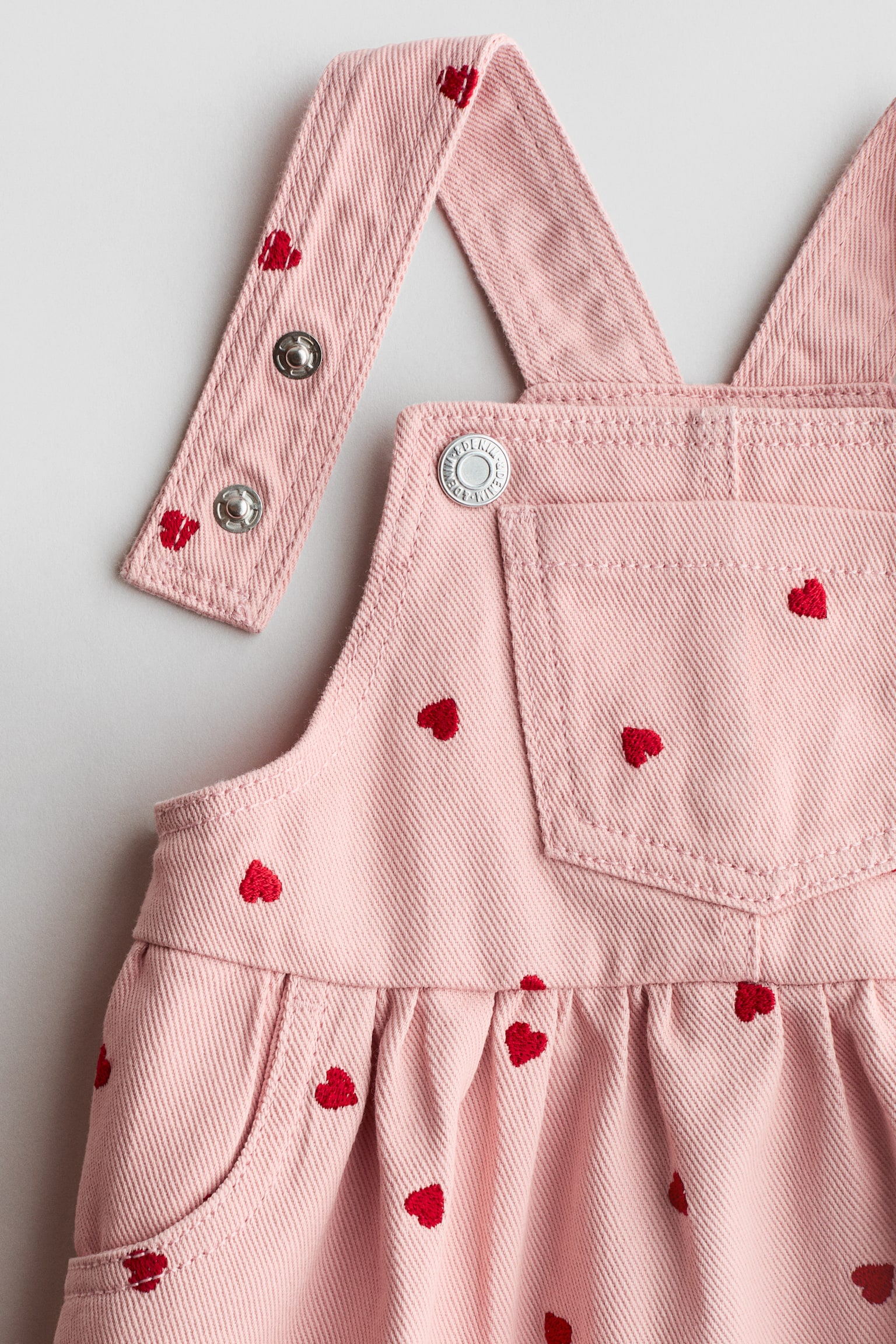2-piece dungaree dress and top set - Light pink/Hearts/Beige/White/Dark denim blue/Cherries - 2