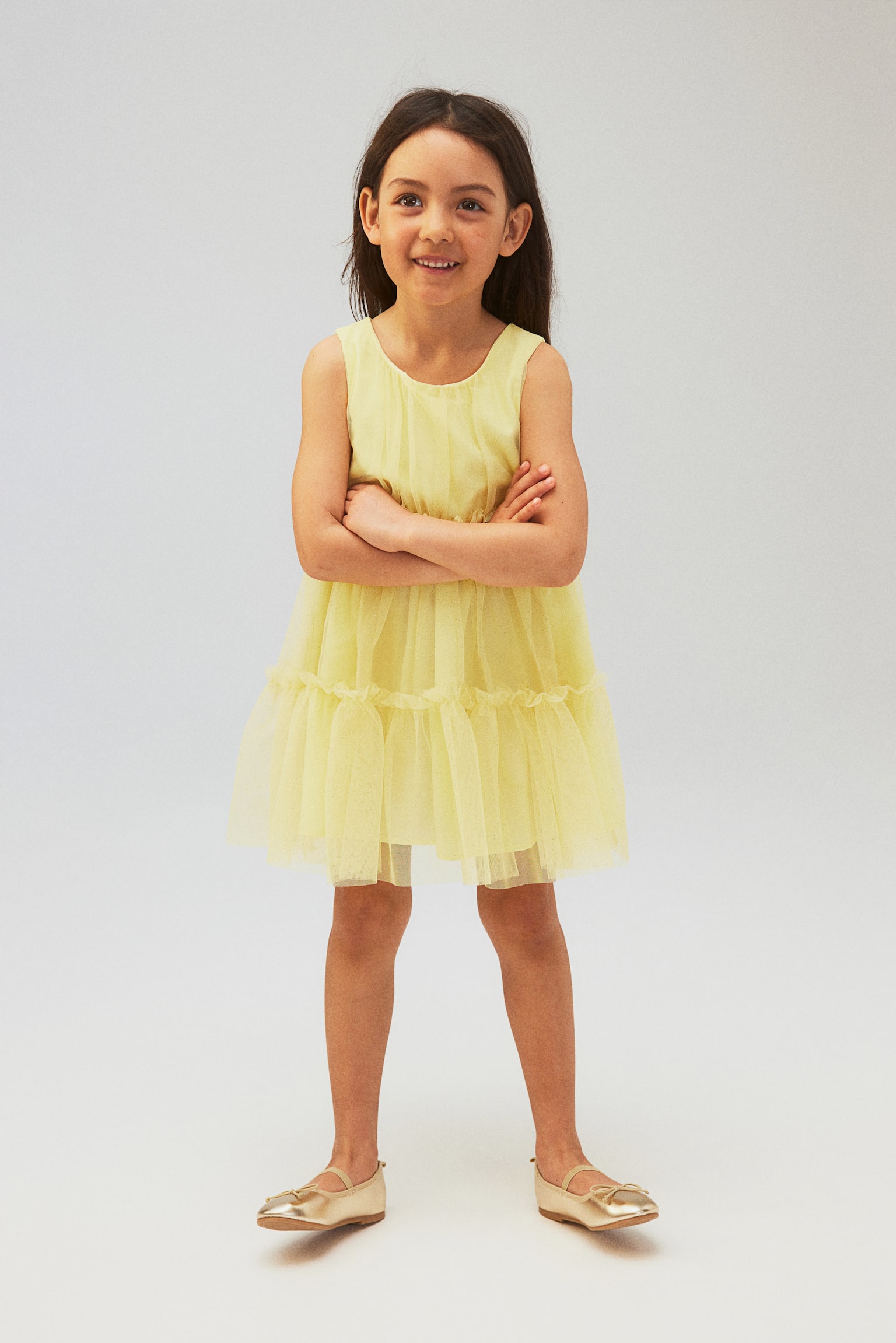 Frill-trimmed tulle dress - Light yellow/Pink - 6