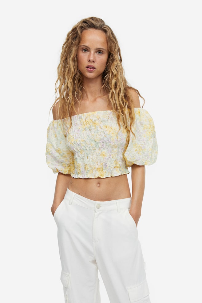 Smocked off-the-shoulder top - Light yellow/Floral/White/White/Blue floral - 5