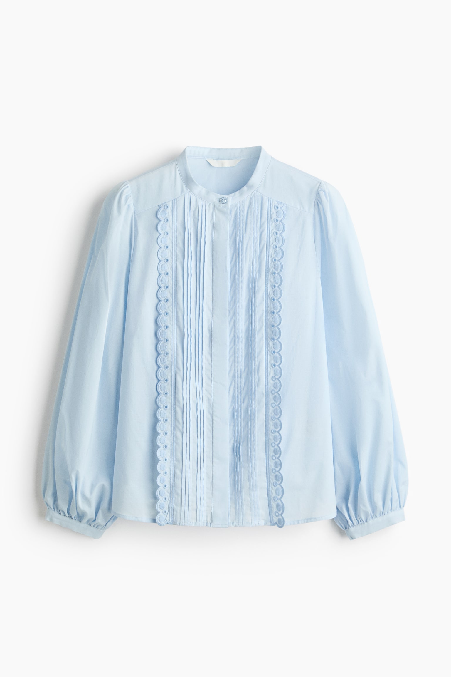 Bavlnená blúzka s ozdobnými zámikmi - Svetlomodrá - 1