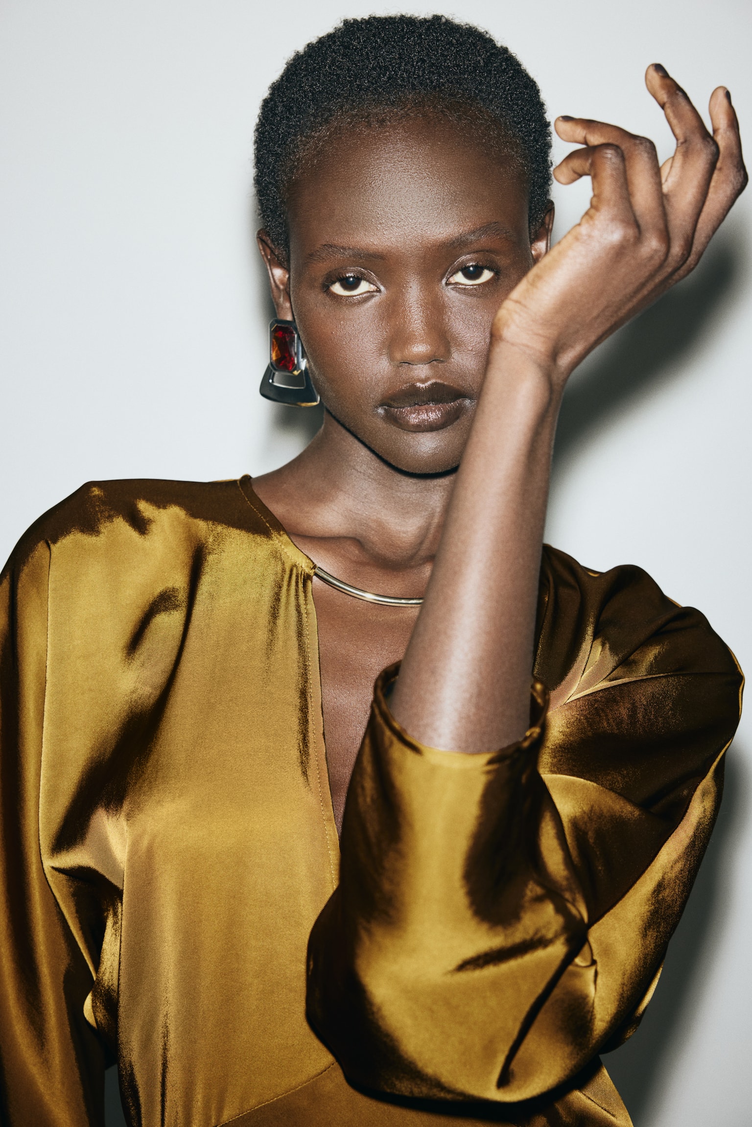 Long satin dress - Dark mustard yellow - 5