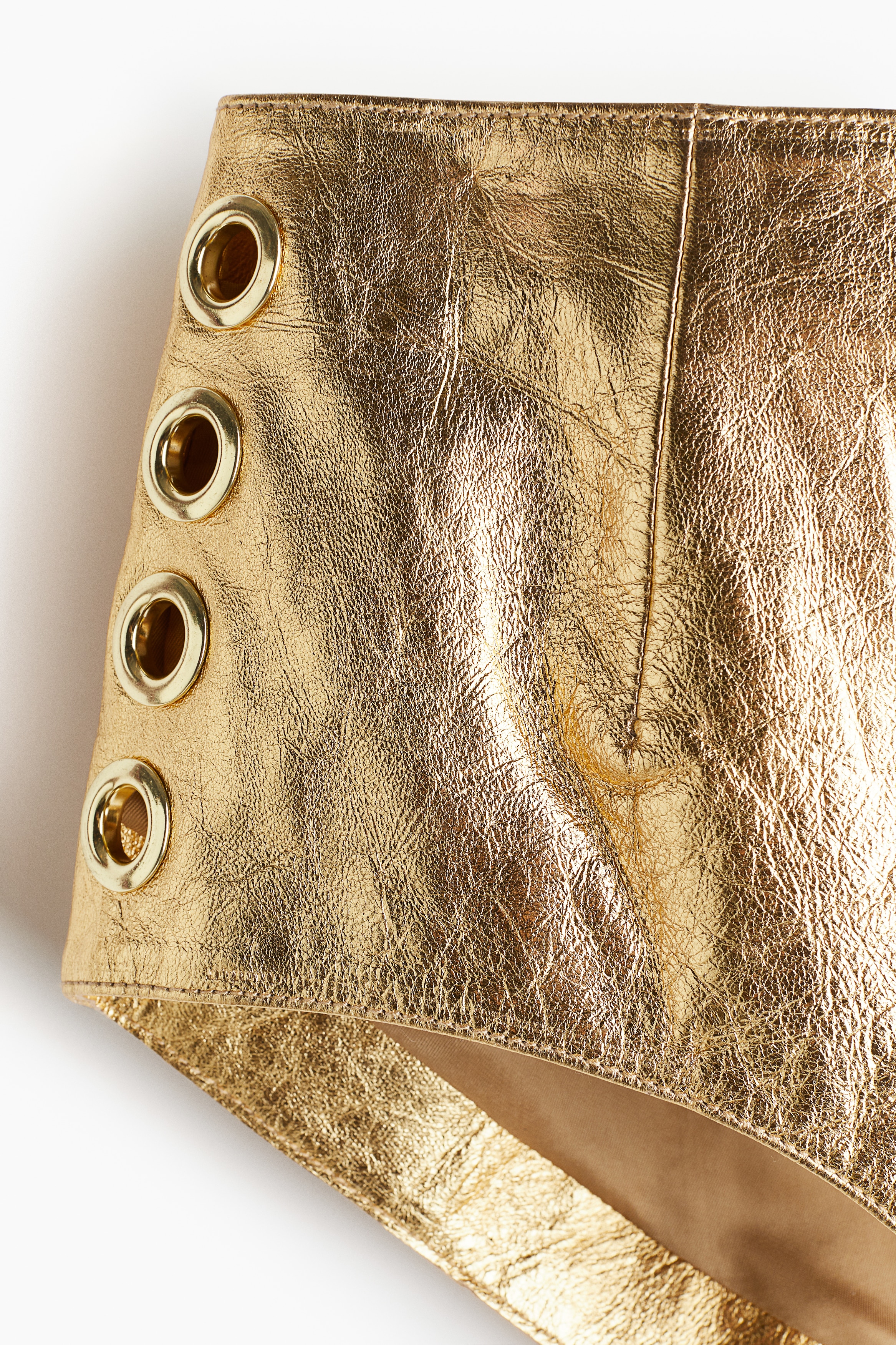 アイレットディテール レザーミニショートパンツ - ゴールドカラー